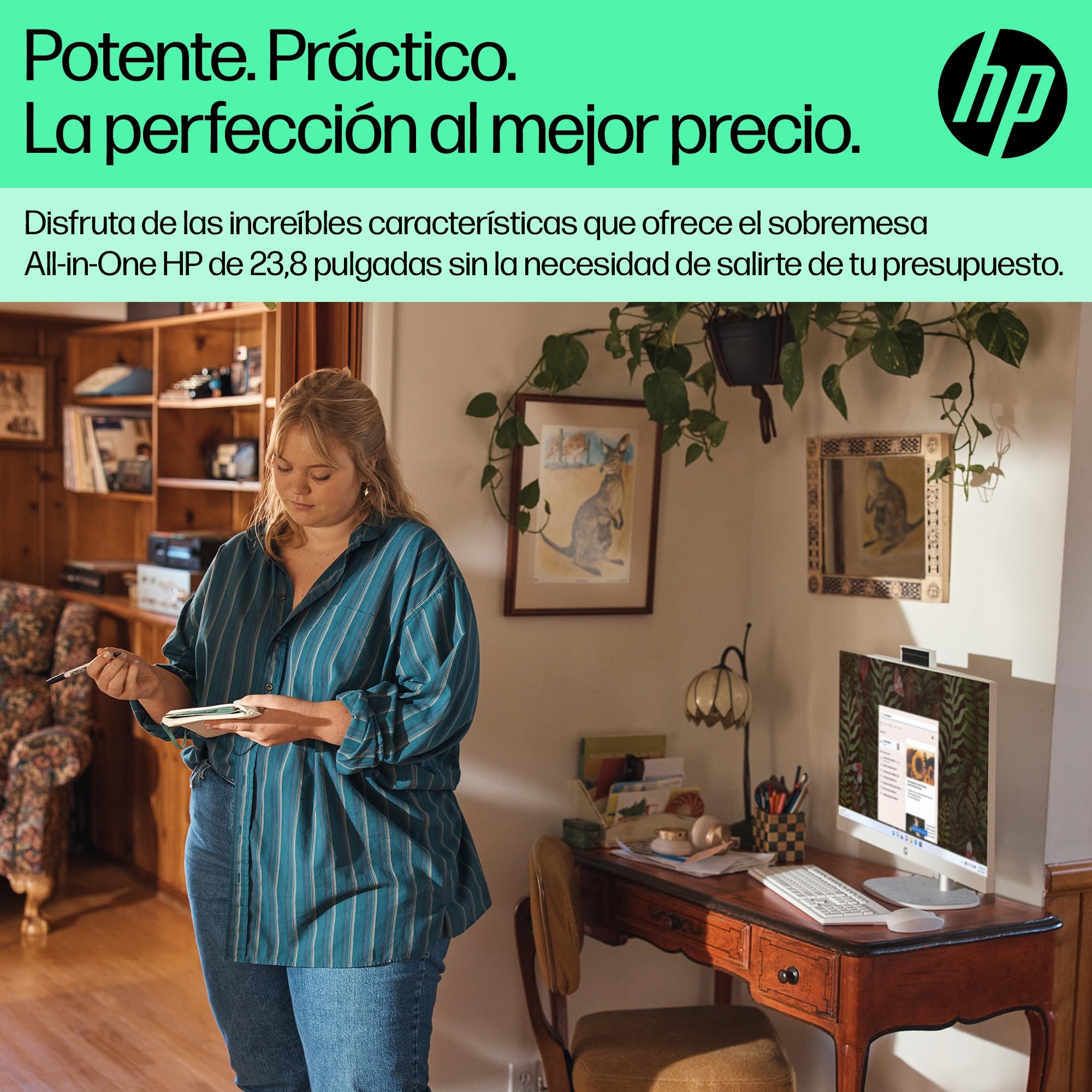 HP All-in-One 24-cr0007ss - Ordenador de sobremesa 23,8" Full HD con cámara, Teclado y ratón inalámbricos (AMD Ryzen 5 7520U, 16GB RAM, 512GB SSD, AMD Radeon Graphics, Windows 11 Home) Blanco