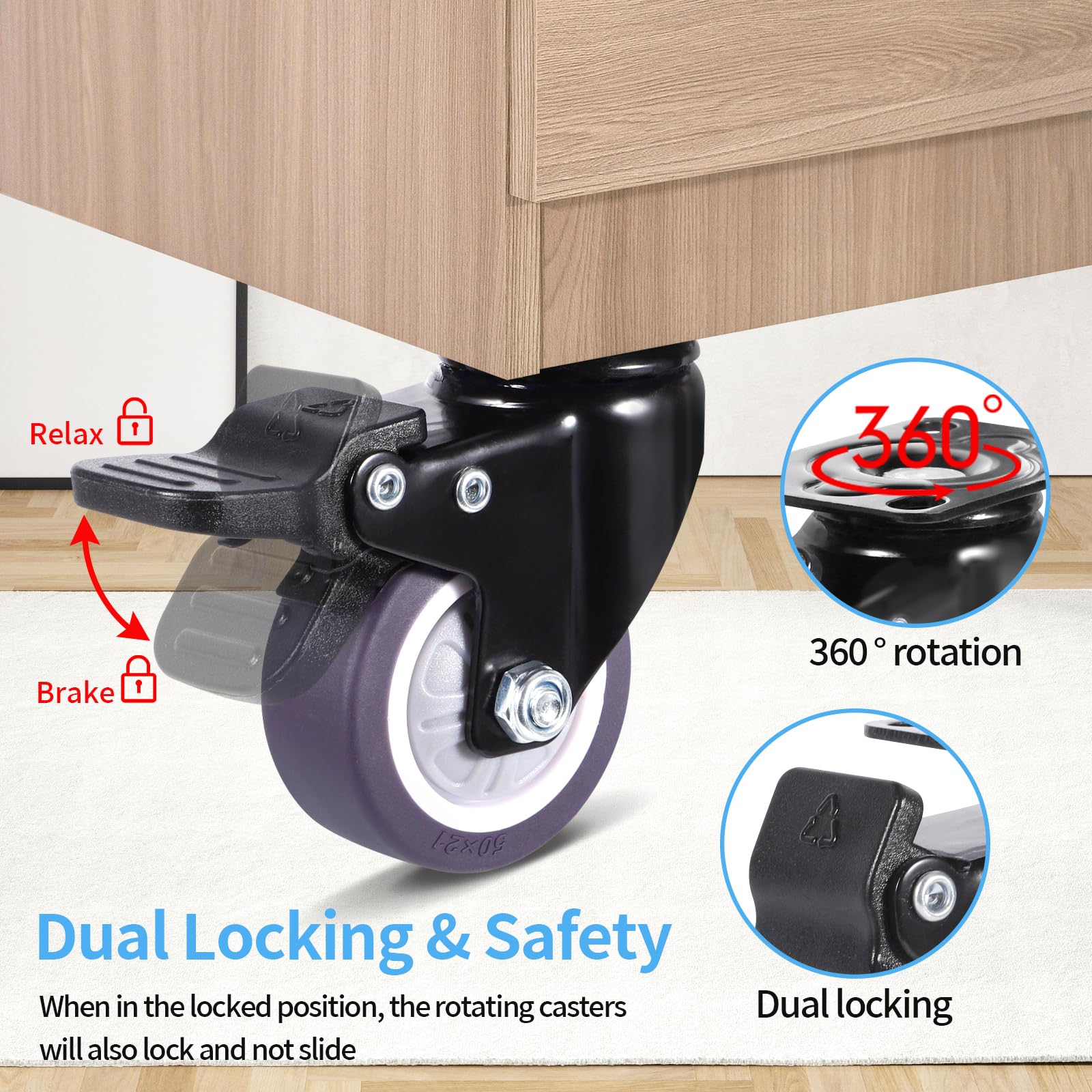 12 Rotelle Per Mobili 12 Mm - Ruote Pivotanti 360&deg; Con Viti, Silenziose, Per Tavolini, Credenze, Carrelli