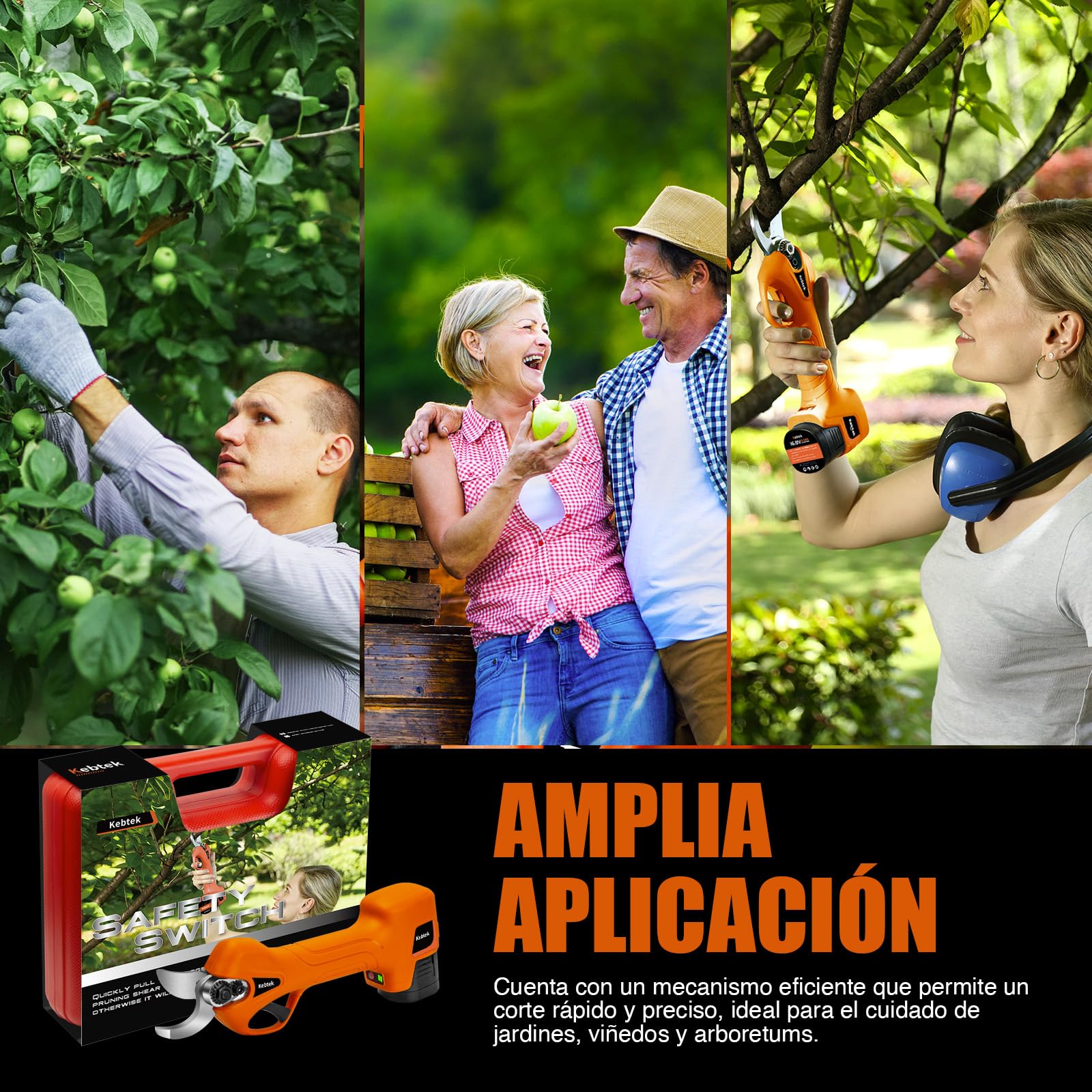 Kebtek Tijeras de podar eléctricas inalámbricas 25 mm, ligera 880g | Tijeras de podar sin escobillas KST 16,8 V, corte 0,98 pulgadas, ligera y portátil para árboles, arbustos, rosales y frutales