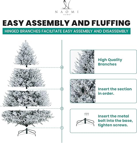 Miniatura 5 de Ginebra - Árbol de Navidad flocado de nieve de 7.5 pies preiluminado con 3266 puntas de rama, 650 luces cálidas y soporte de metal, árbol de Navidad