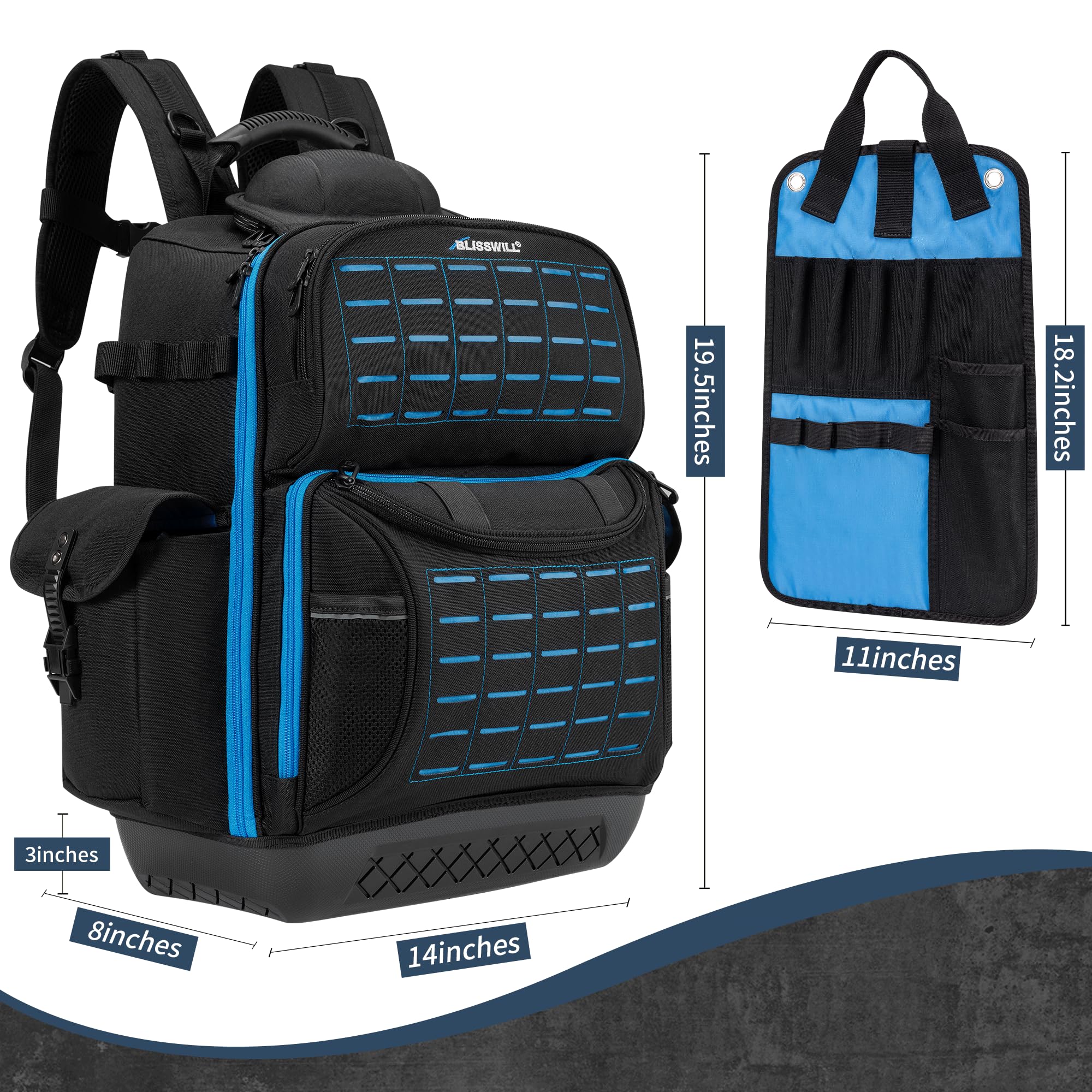 Mochila de herramientas para hombre, mochila de herramientas resistente con base moldeada impermeable, 62 bolsillos/40 bucles, bolsas organizadoras de herramientas resistentes,