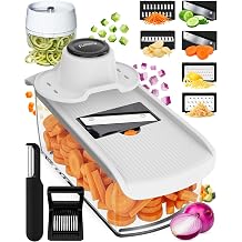 Fullstar Mandoline Slicer for Kitchen, Fruit Cutter, Cheese Grater, Cucumber Slicer, Veggie Spiralizer, Food Cutter & Kitchen Gadgets & Gifts with Safety Glove 11 in 1, White