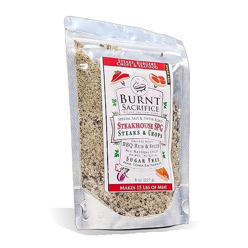 Burnt Sacrifice Steakhouse SPG Rub for Steaks and Prime Rib- (8 onzas, hace 40 libras) Ultimate SPG condimento (sal pimienta, ajo), naturalmente sin