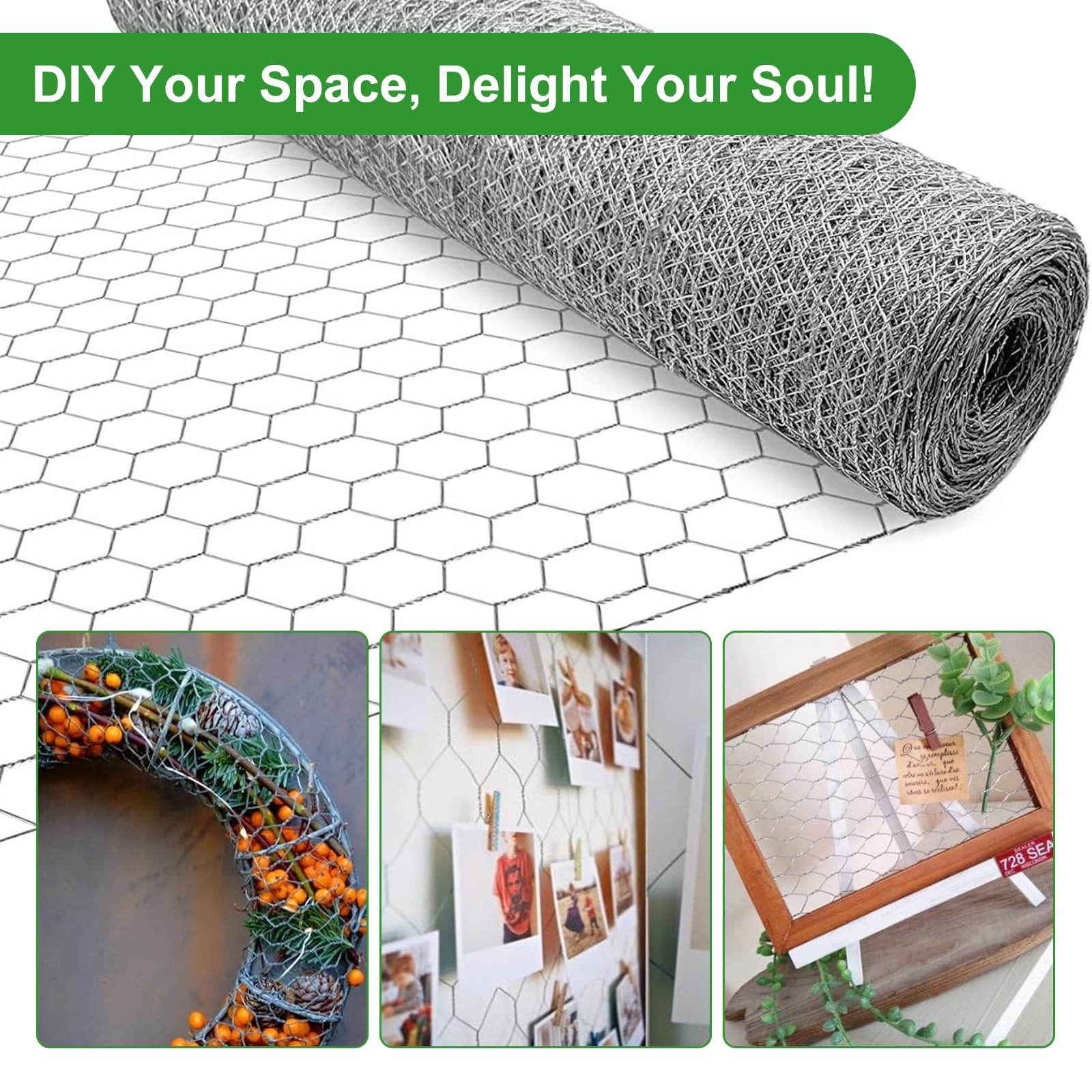 16inX20ft Chicken Wire Fencing Mesh, Heavy Duty Metal Chicken Wire Fence with 50 Ties for Crafts Poultry Gardening Hexagonal Galvanized Hardware Cloth Netting for Chicken Coop Barrier Rabbit Cage - 4