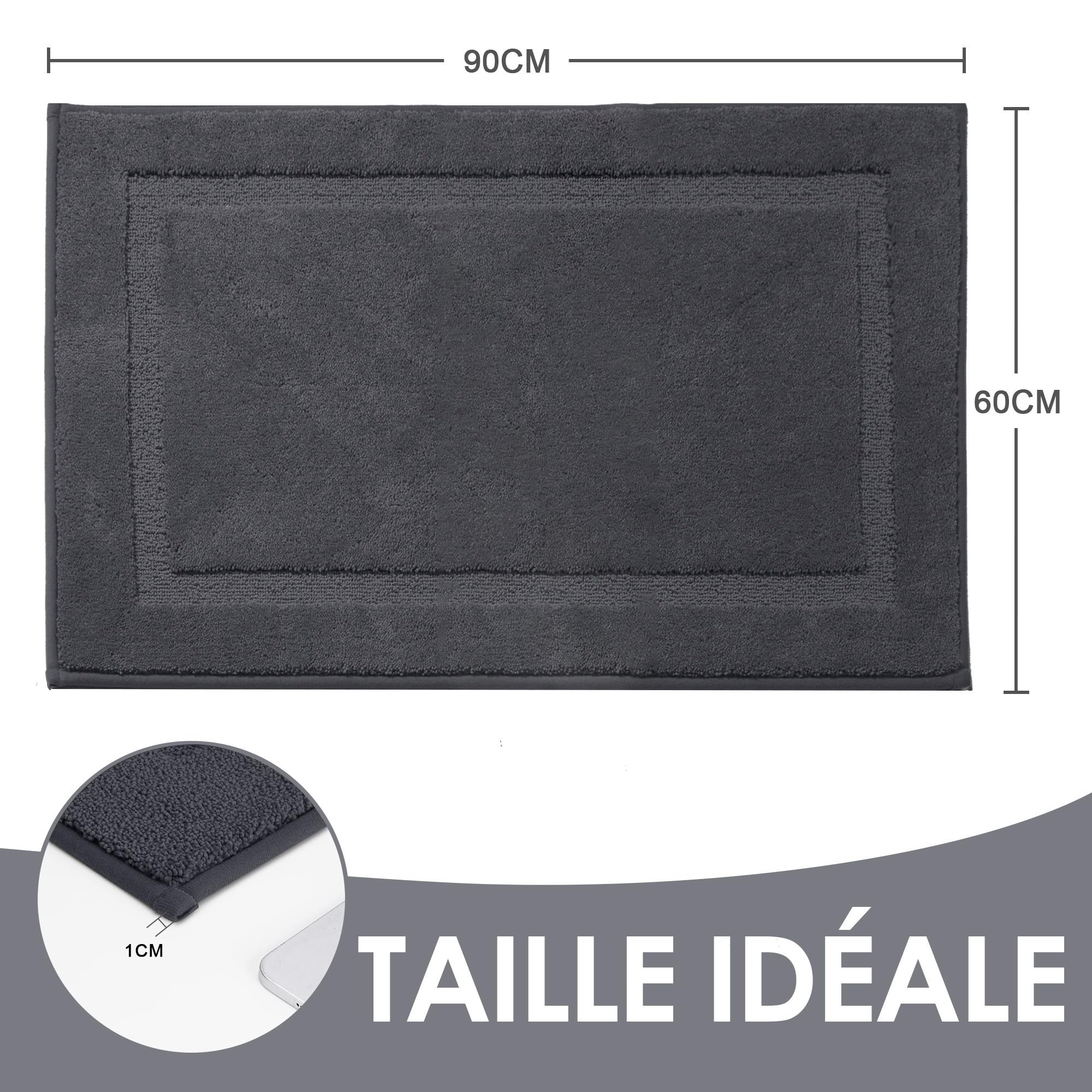 Tapis Entrée Intérieur Antidérapant, Paillasson Attrape-Poussière,Lavable en Machine,Tapis de Sol Absorbante et Doux pour Chien,Entrée, Porte,Chambre,Gris,60cm x 90cm