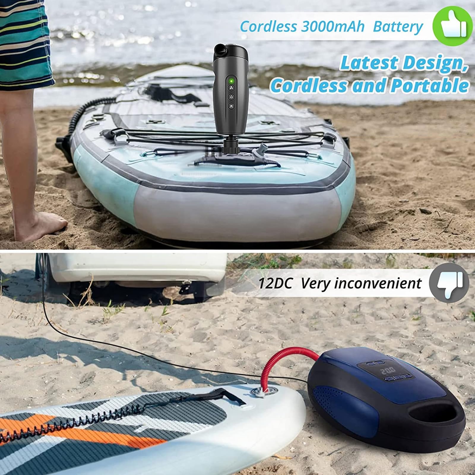Pompes électriques à arrêt automatique, design portable, texture ABS pour pneus gonflables, comprend 6 pompes à air à embout adaptateur