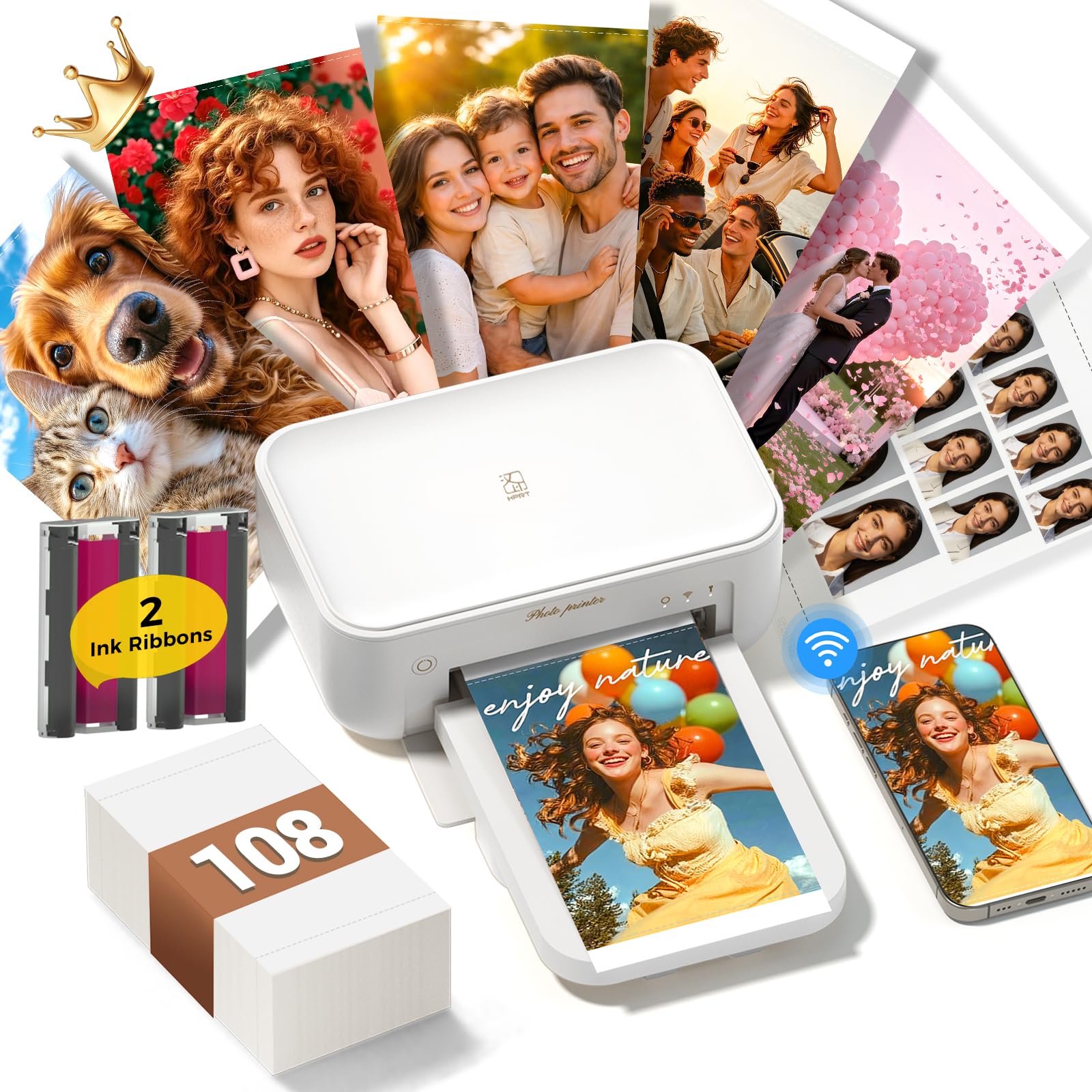 HPRT Photo Printer 4x6, +108 Sheets Photo Paper &amp; 2 Ribbons