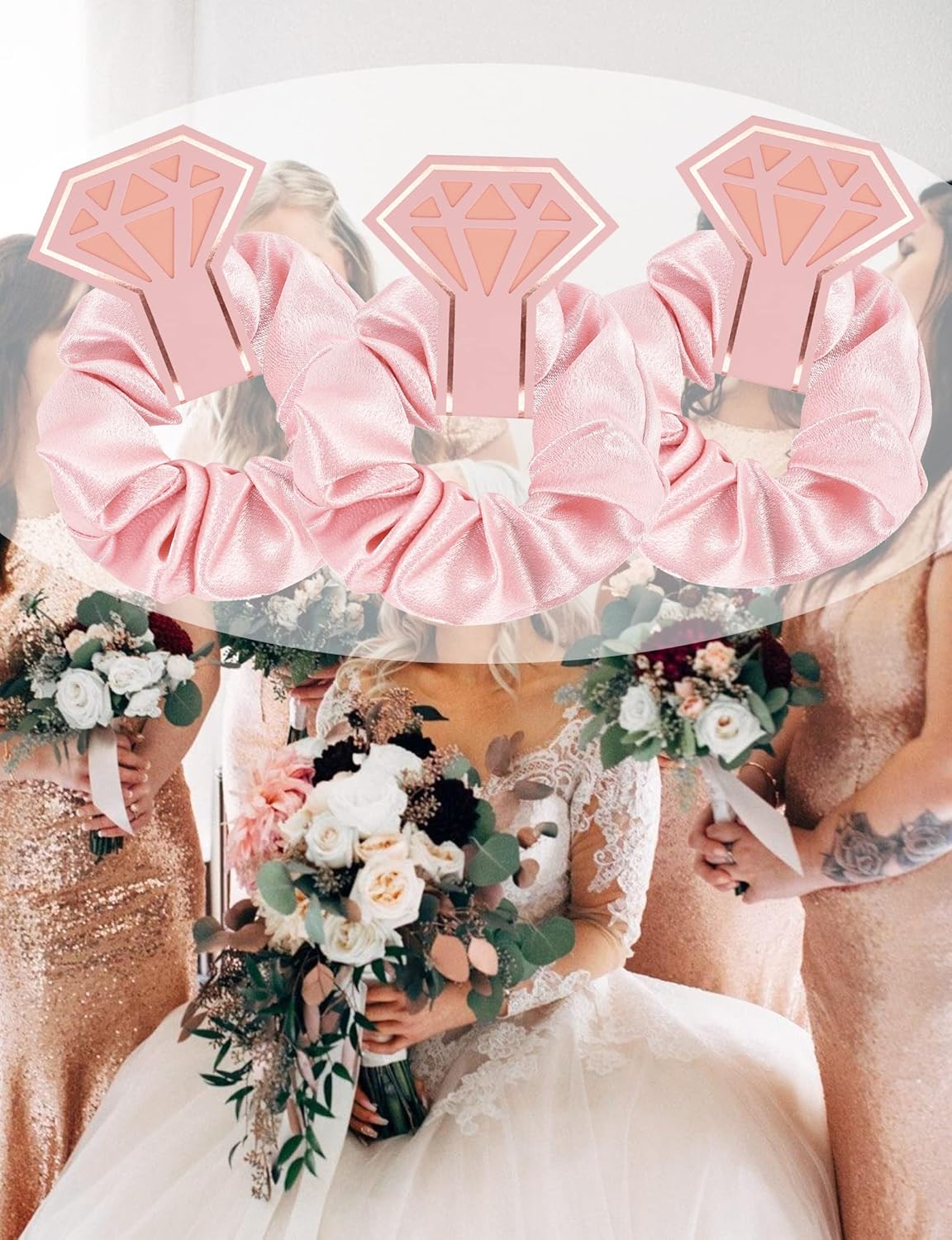 10 PACK Bridesmaid Scrunchies - Proposal Gifts, Hair Ties, Bachelorette Party Favors (To Have and To Hold Your Hair Back) in Pink - Image 6