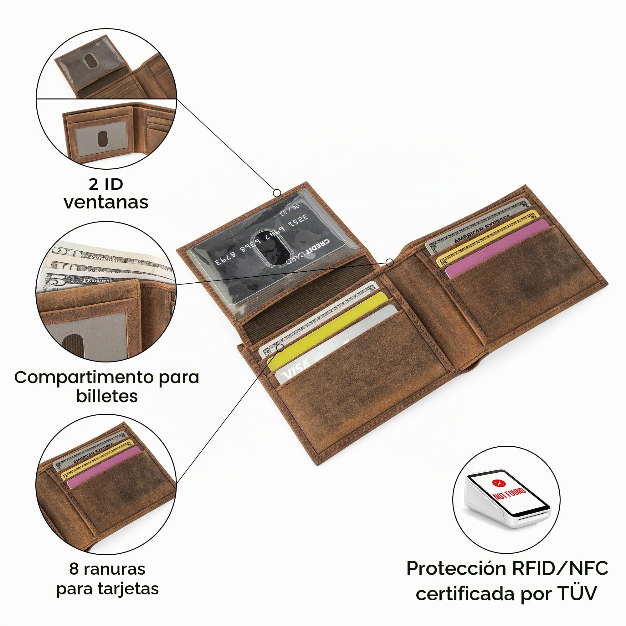 Berliner Bags Peter Cartera de Piel Auténtica Hombre con 8 Tarjetas y RFID
