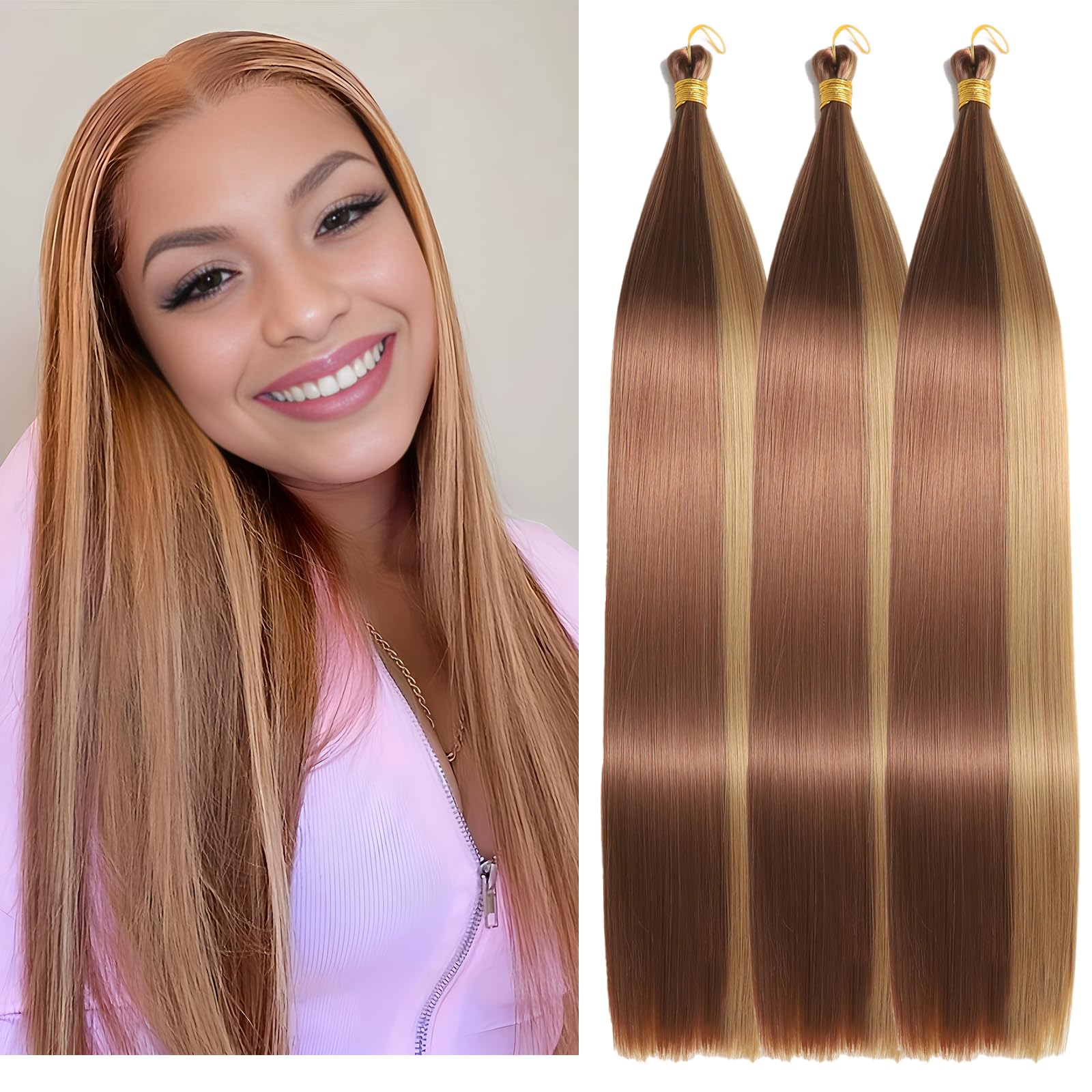 Locescsoc 28 Inch Straight Hair Extensions 150g 3 Packs Bone Straight Braiding Hair