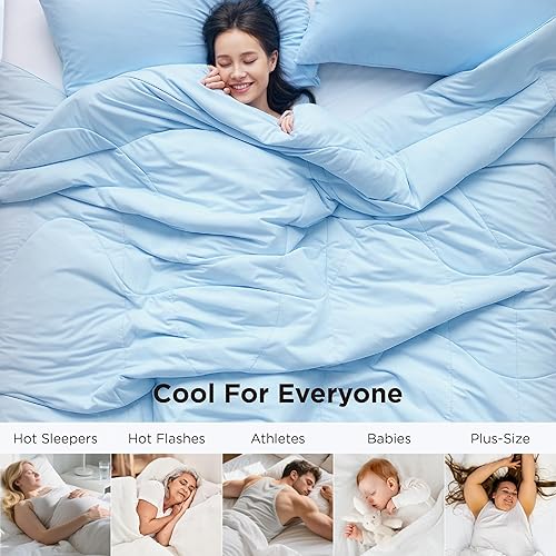 Miniatura 33 de Bedsure Edredón refrescante tamaño Queen, mantas refrescantes para durmientes acalorados, edredón ligero para verano con tecnología fresca de doble