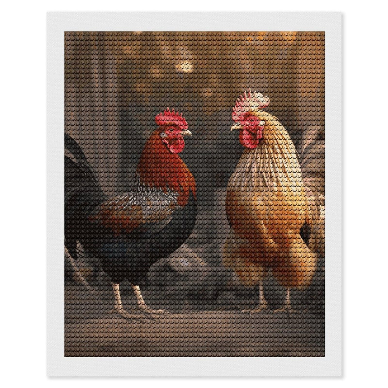 DWVTSLH Rooster and Chicken Diamond Painting Kits for Adults, Personalized Diamond Photo Art Full Drill, DIY 5D Diamond Art Painting Kits for Beginners, Home Wall Decor 16"x20"