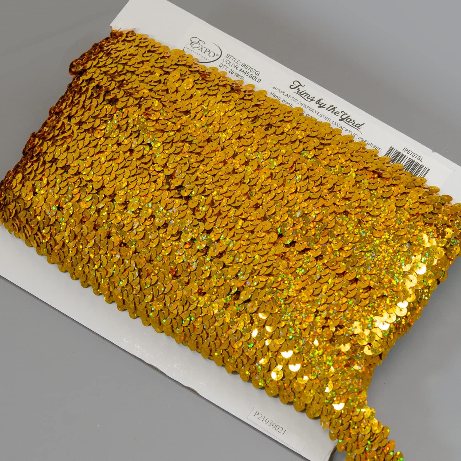 Trims by the Yard 3-Row Starlight Hologram Sequin Stretch Trim, 1 1/4-Inch Versatile Sequins for Crafts, Durable Sequin Trim for Costumes, Fashion, and Home Decor, 10 Yards Cut, Gold