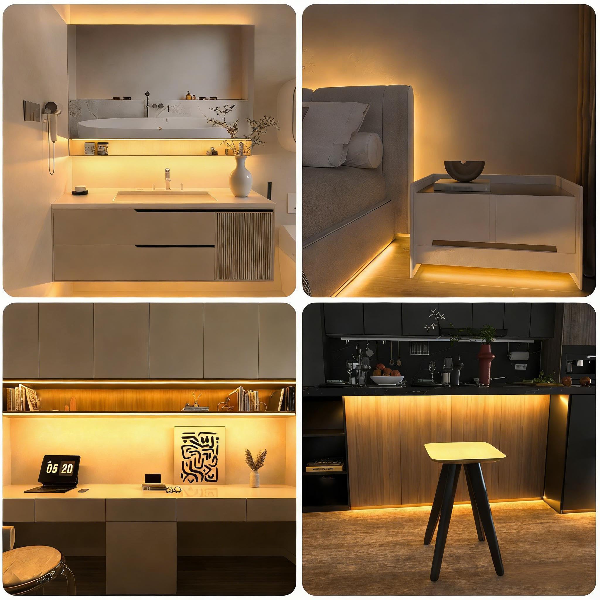WOBANE Tira Led COB Blanco Cálido 3000K, Luces Led 3 Metros con Control Remoto Regulable,Tiras Led Cocina Bajo Mueble con Alimentación para Habitacion,Escaparate,Gabinete