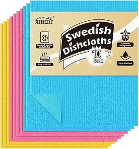 HOMEXCEL Swedish Dishcloths for Kitchen 10 Pack, Sponge Dish Cloth for Counters & Washing Dishes, Reusable and Absorbent Paper Towels, 3 Colors Assorted