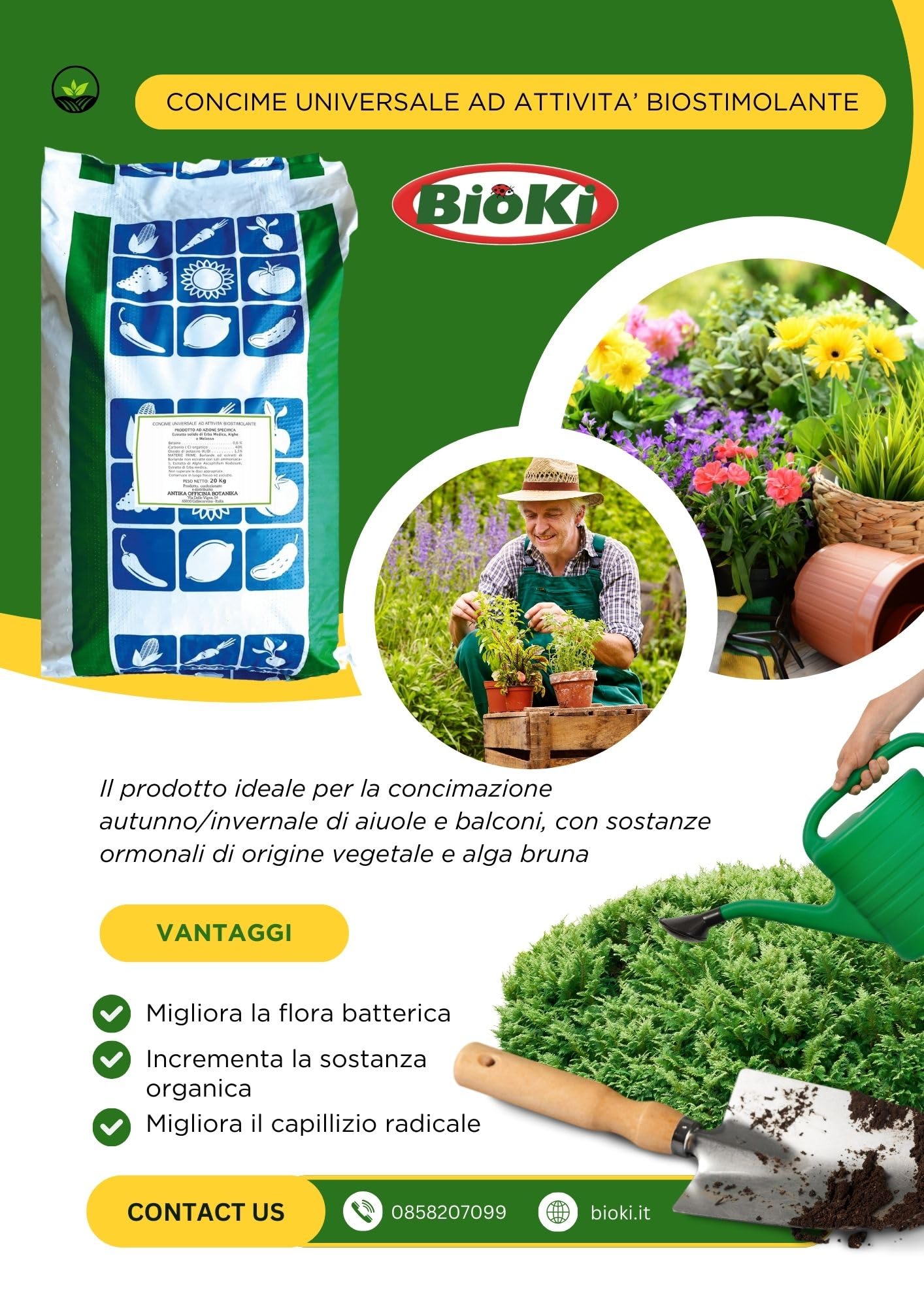 Concime universale ad attivita' biostimolante con alghe brune busta da 20 kg, Verde