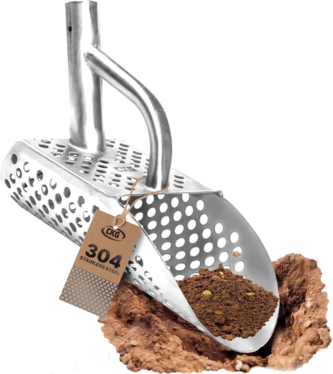 CKG Sand Scoop for Metal Detecting Heavy Duty Sand Sifter for The Beach Stainless Steel 304, Metal Detector Sand Shovels for Beach, Without Handle/Universal