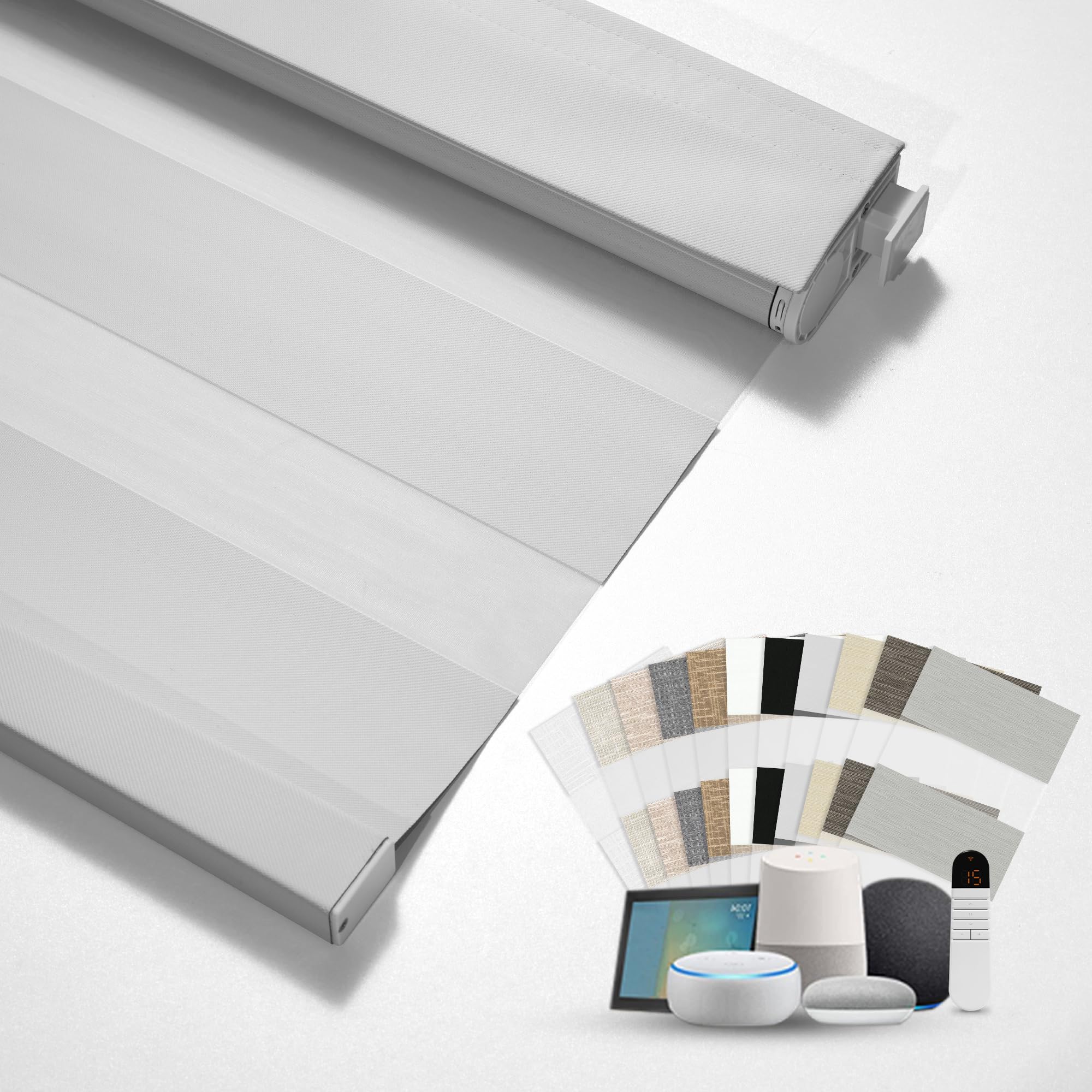 Boolegon No Drill Electric Zebra Blinds with Remote, 95% Blackout Motorized Zebra Shades for Windows, Easy to Install Automatic Roller Shade, Solid White, Custom Sizes