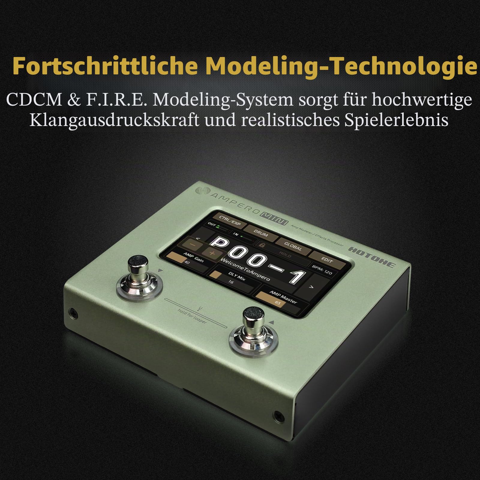 Hotone Gitarre Bass Multi-Effekte Prozessor Touchscreen Gitarre Bass Amp Modellierung IR Cabinets Simulation Multi Language Stereo OTG USB Audio Interface Ampero Mini (Matcha)