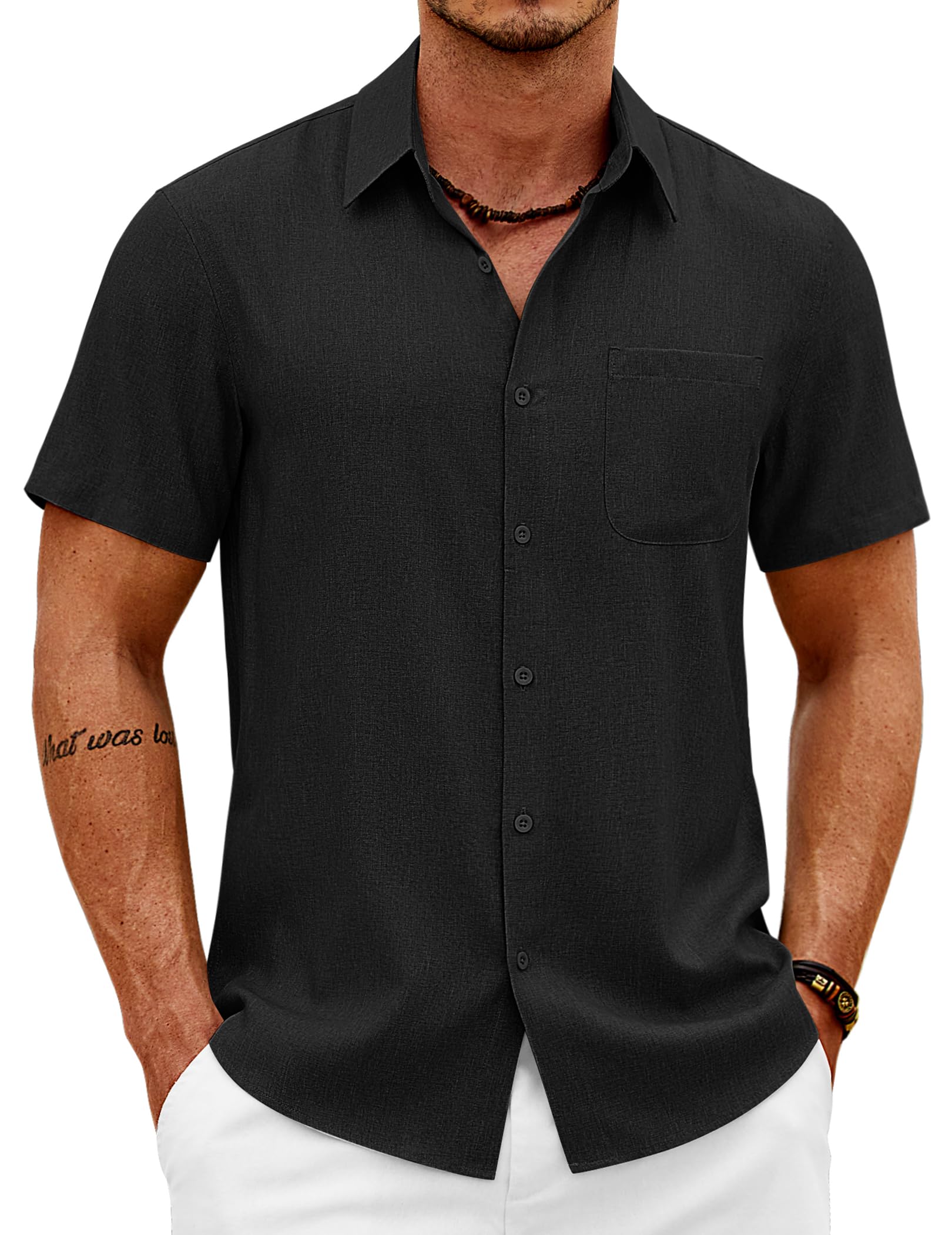 COOFANDY Herren Hemd Kurzarm Sommer Leicht Freizeithemd Regular Fit Casual Strand Hemd mit Brusttasche