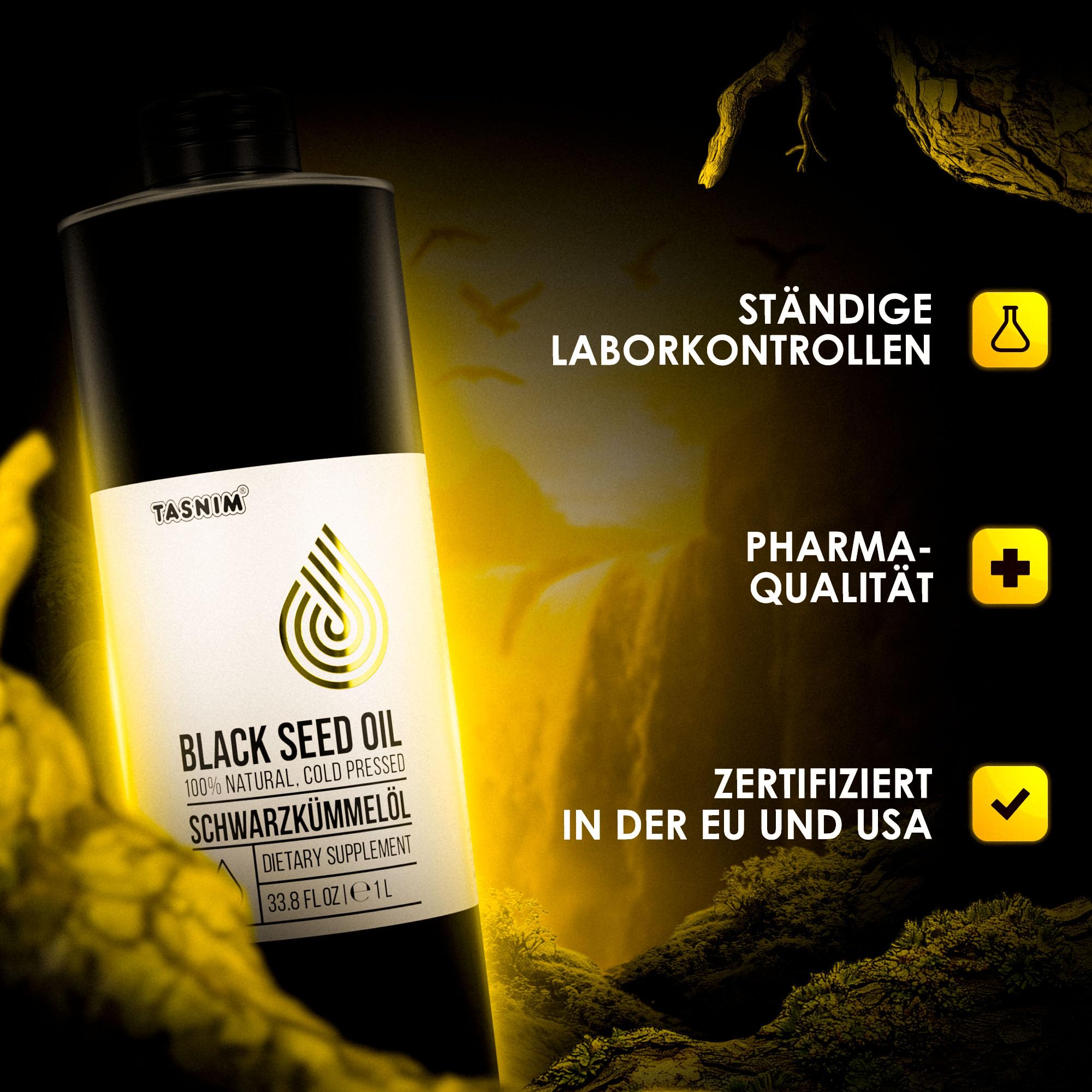 Schwarzkümmelöl Kaltgepresst 1000ml, Ungefiltert, Hochwertig, Naturrein Ohne Zusatzstoffe, Äthiopisches Nigella Sativa Öl mit Hohem Thymoquinon, Mühlenfrisch, Vegan