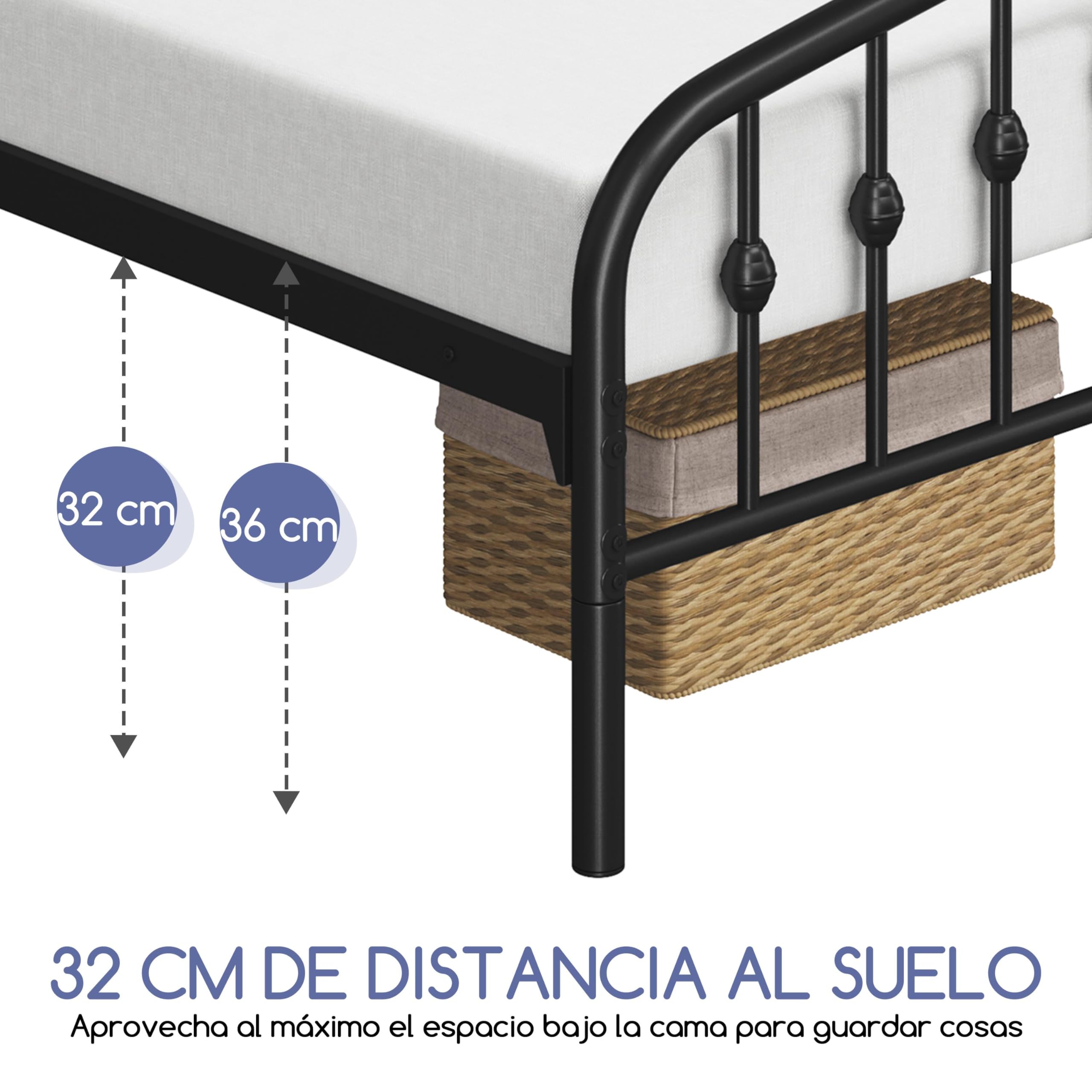 Yaheetech Marco de Cama de Metal Moderno 160 x 200 cm Negro