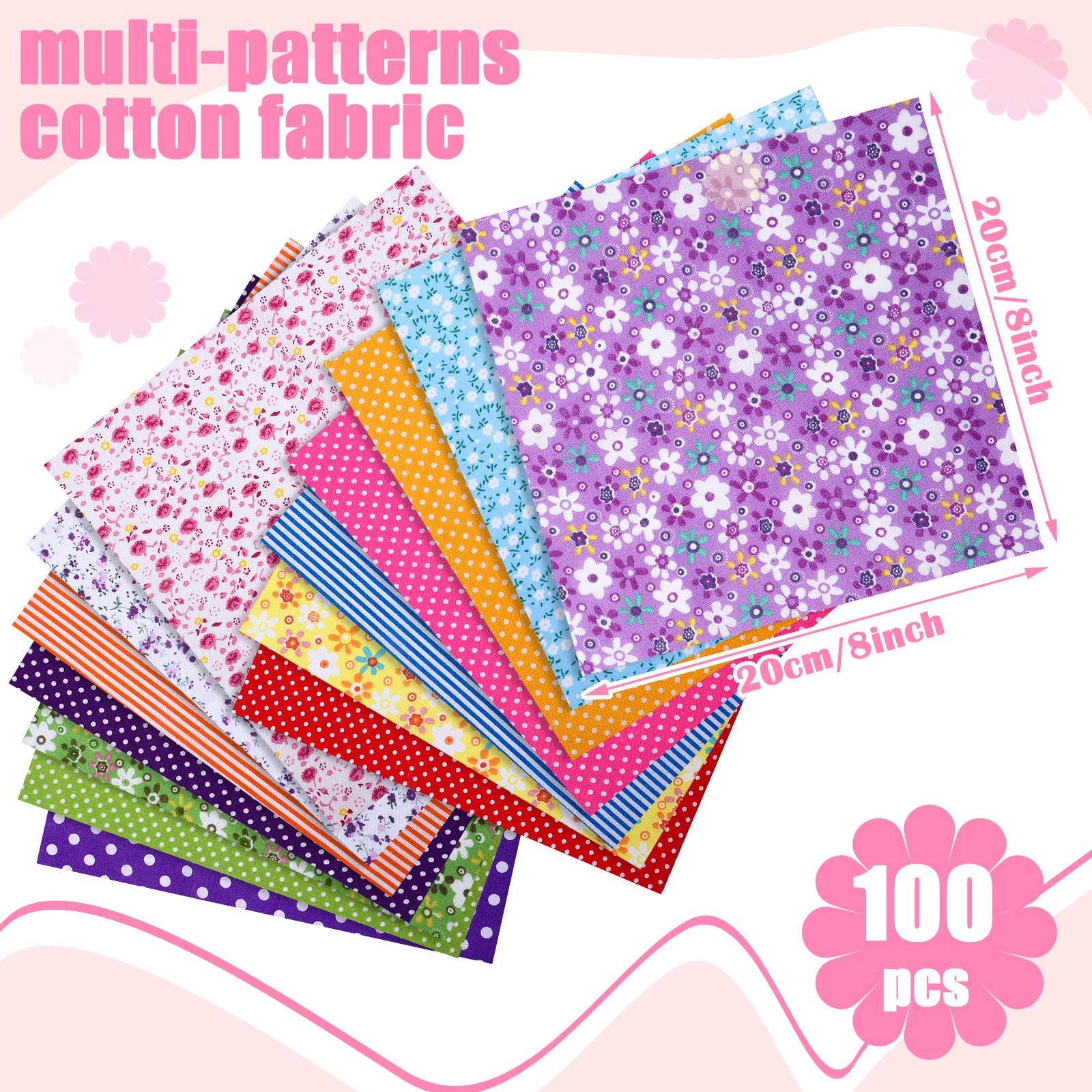 Amazon.com: 100 Pack 8 x 8 Inch Cotton Fabric Squares No Repeat