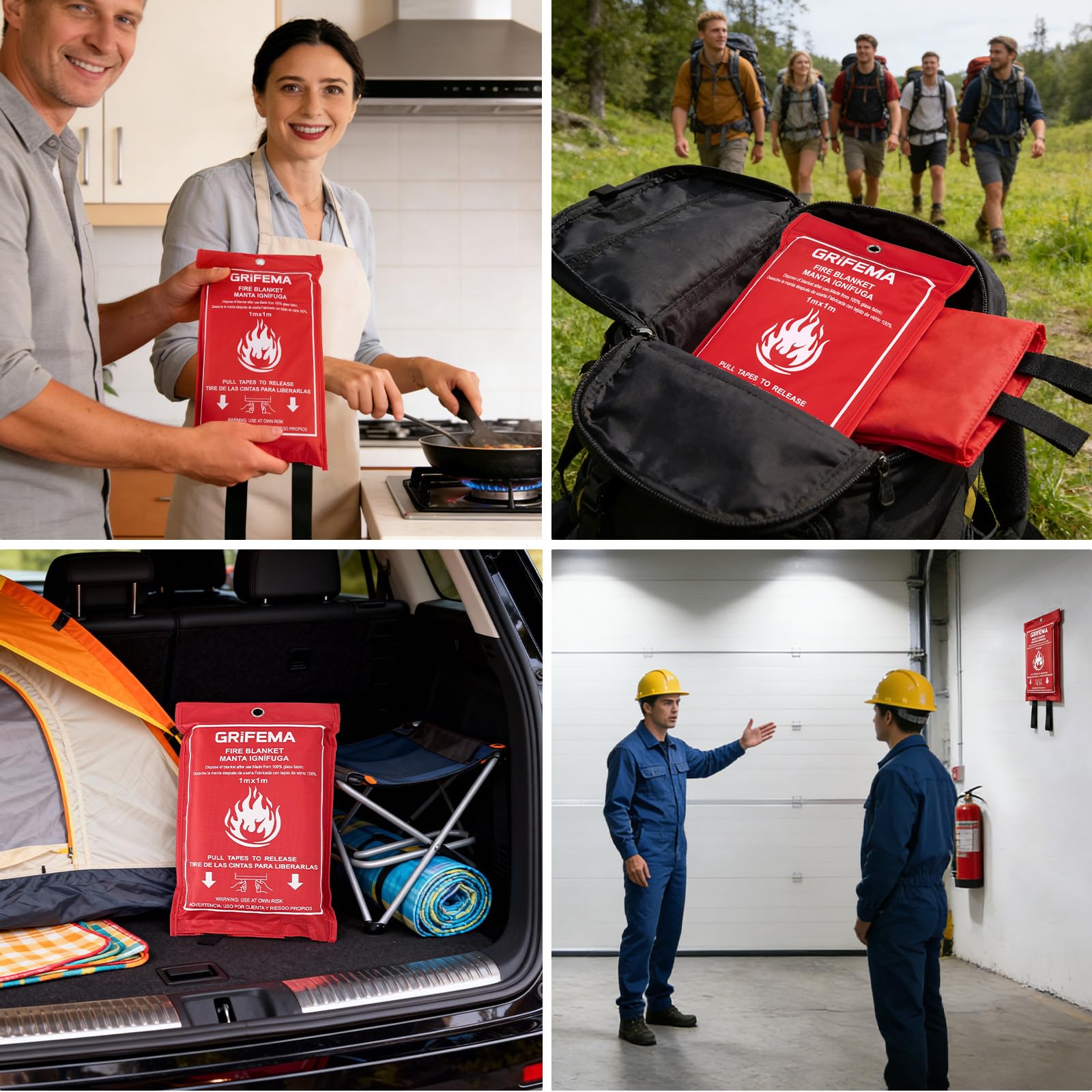 GRIFEMA GA3001 Couverture Anti-feu pour Cuisines 100x100cm en 1869:2019 Fire Blanket Convient pour Les Maisons, Les véhicules, Les Bureaux, Les barbecues extérieurs, Les cheminées et Les entrepôts