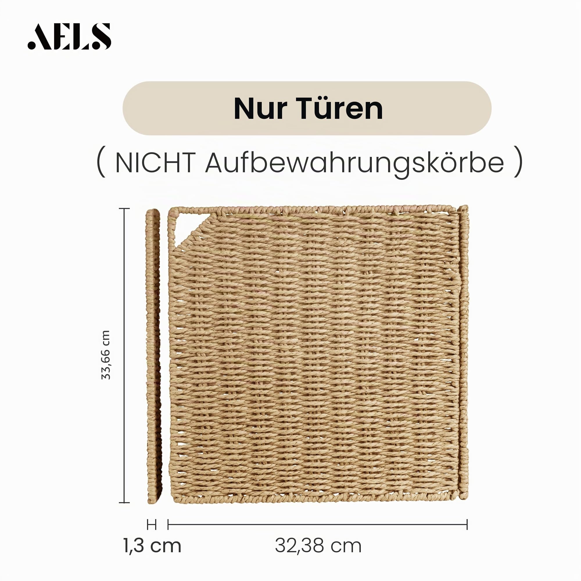 AELS Handgewebte Naturfaser-Türen für Würfelregale, 33 cm, 4 Stück, Boho-Stroh-Regal-Abdeckung für Bücherregal und offenes Bücherregal, rustikale Bauernhaus-Heimdekoration, passend für IKEA