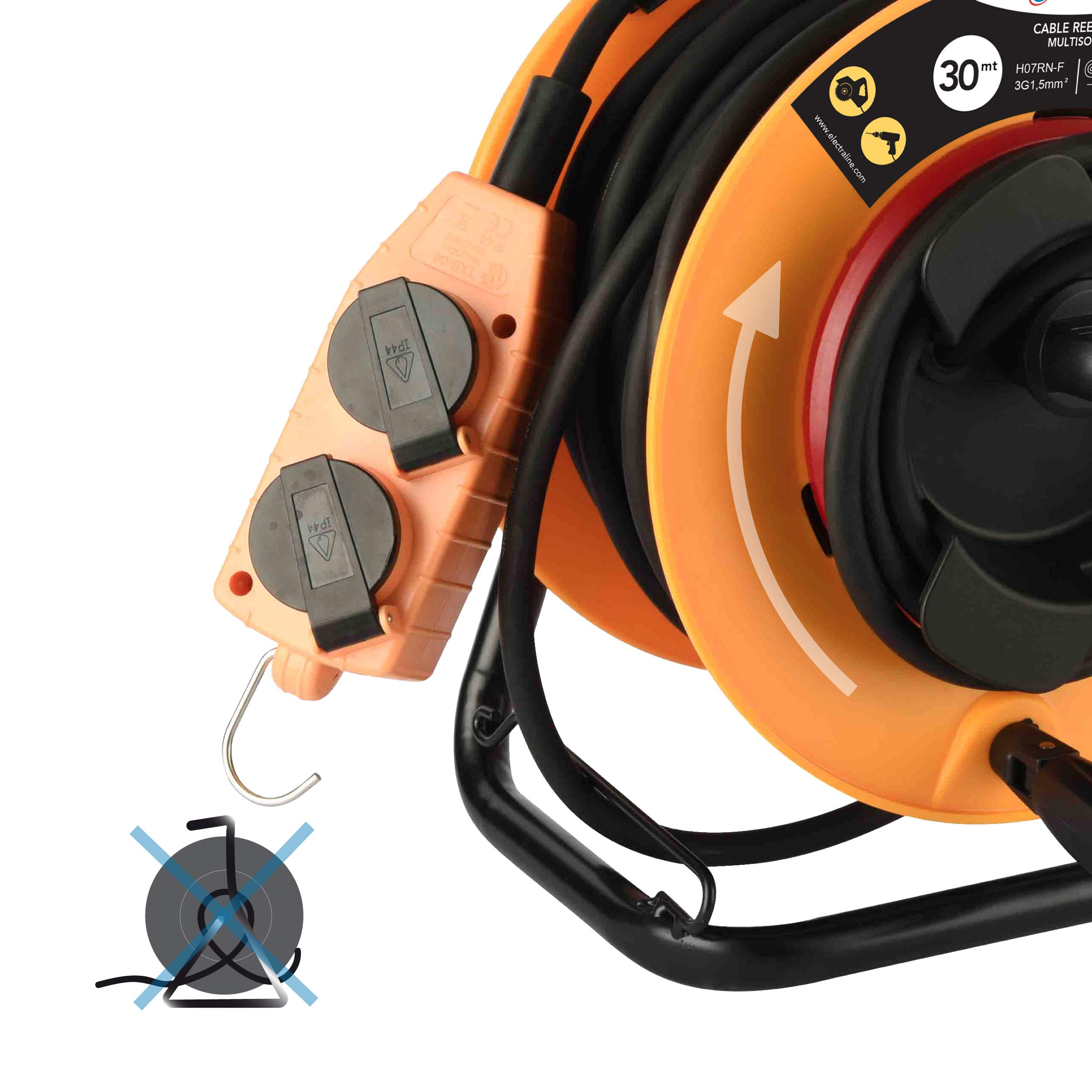 Prolunga Elettrica Con Avvolgicavo | 4 Prese Bivalenti | Cavo 3G1 Mm² 4m | Spina 16A | Nero | Per Casa E Lavoro - Foto 9