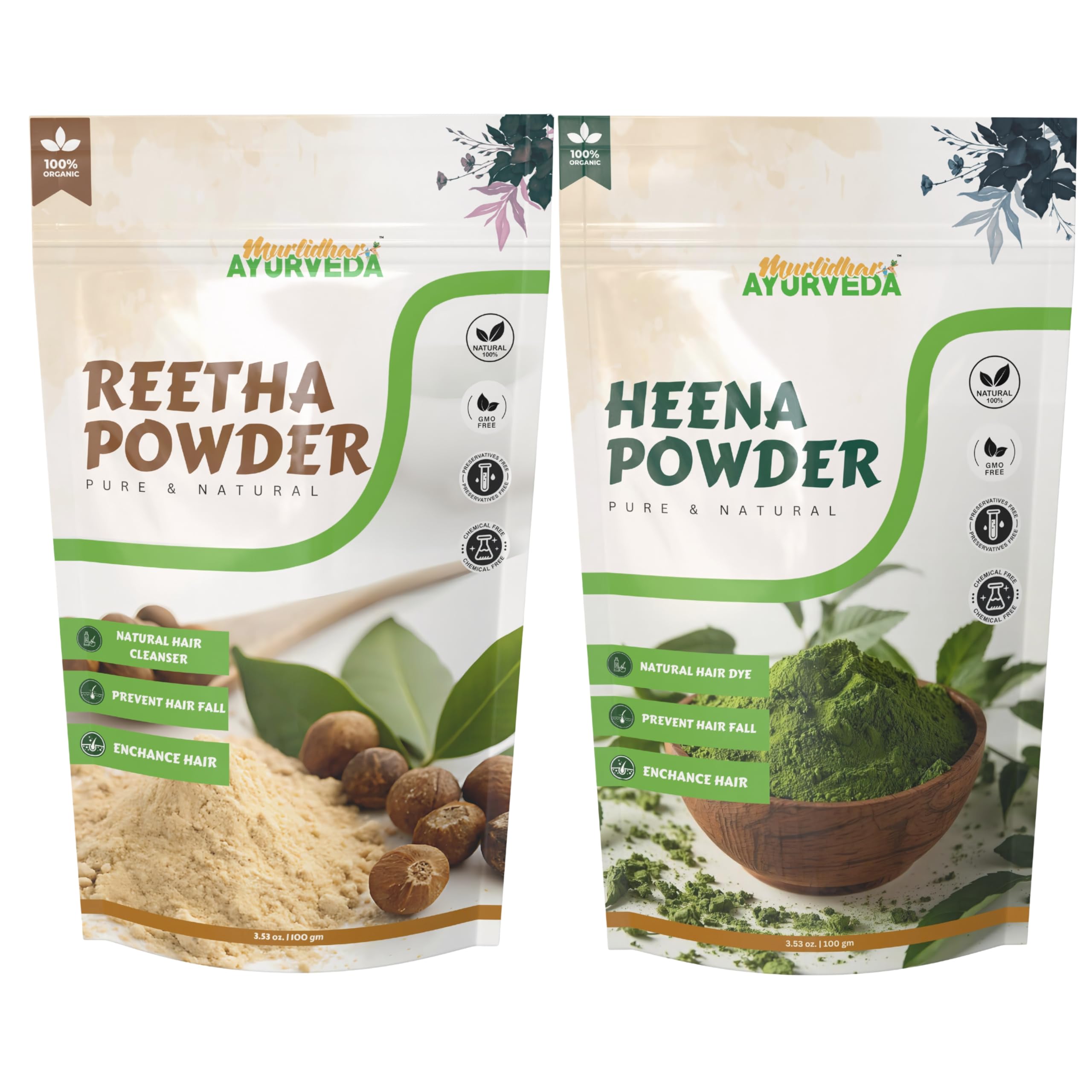 Pure Natural Reetha and Heena Powder for Hair Care (Combo set 100gm Each) Herbal & Provides strong hair Traditional Cleanser for Healthy Scalp and Shiny Hair-image-34