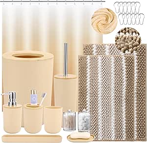 Amazon.com: SLDIYWOW Beige Bathroom Accessories Set with Waterproof ...