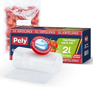 Pely Power Gefrierbeutel 2 Liter,75 Stück|20×31 cm|XXL Vorteilspack, gegen Gefrierbrand, Rundumschutz für Aroma und Geschmack (2 Liter)