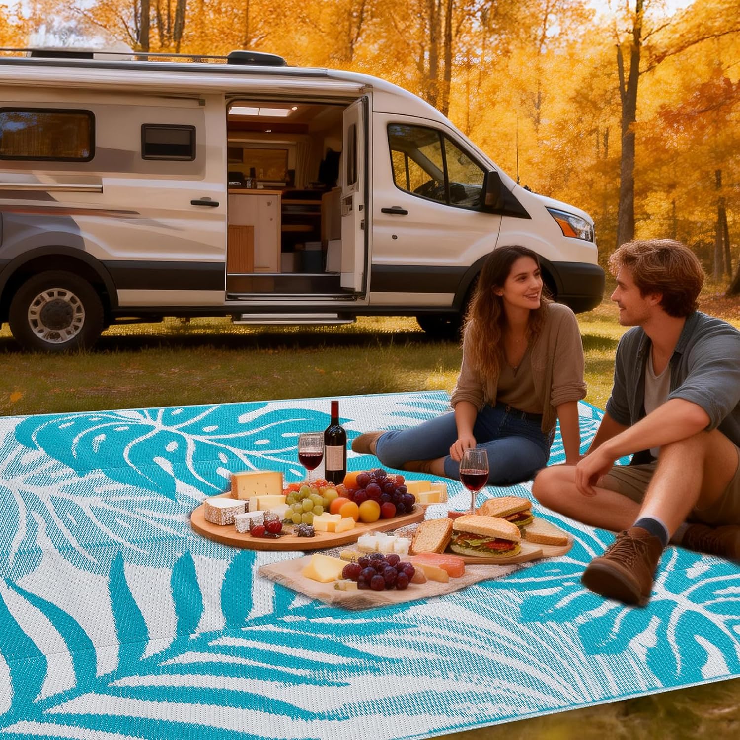YONILE Outdoor Patio Rug, 5x8 ft Waterproof Reversible Large Area Rugs Plastic Straw Mats for RV, for RV, Picnic, Backyard, Deck, Balcony, Porch, Beach
