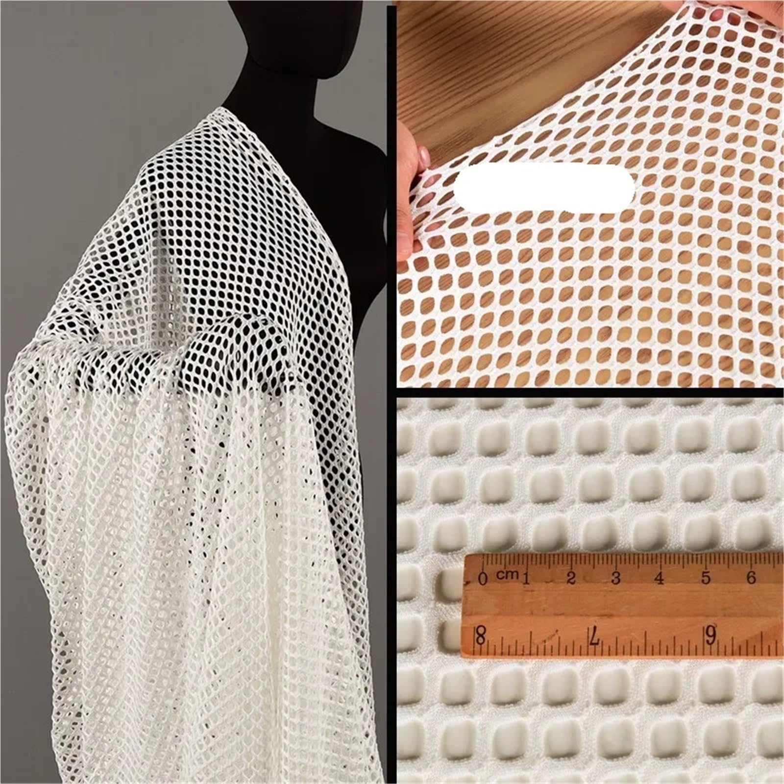 Tejido de malla elástica, Tela de malla elástica hueca transpirable negro blanco 1-1,5 m for costura encubrimiento baile(White,1.5 meters)