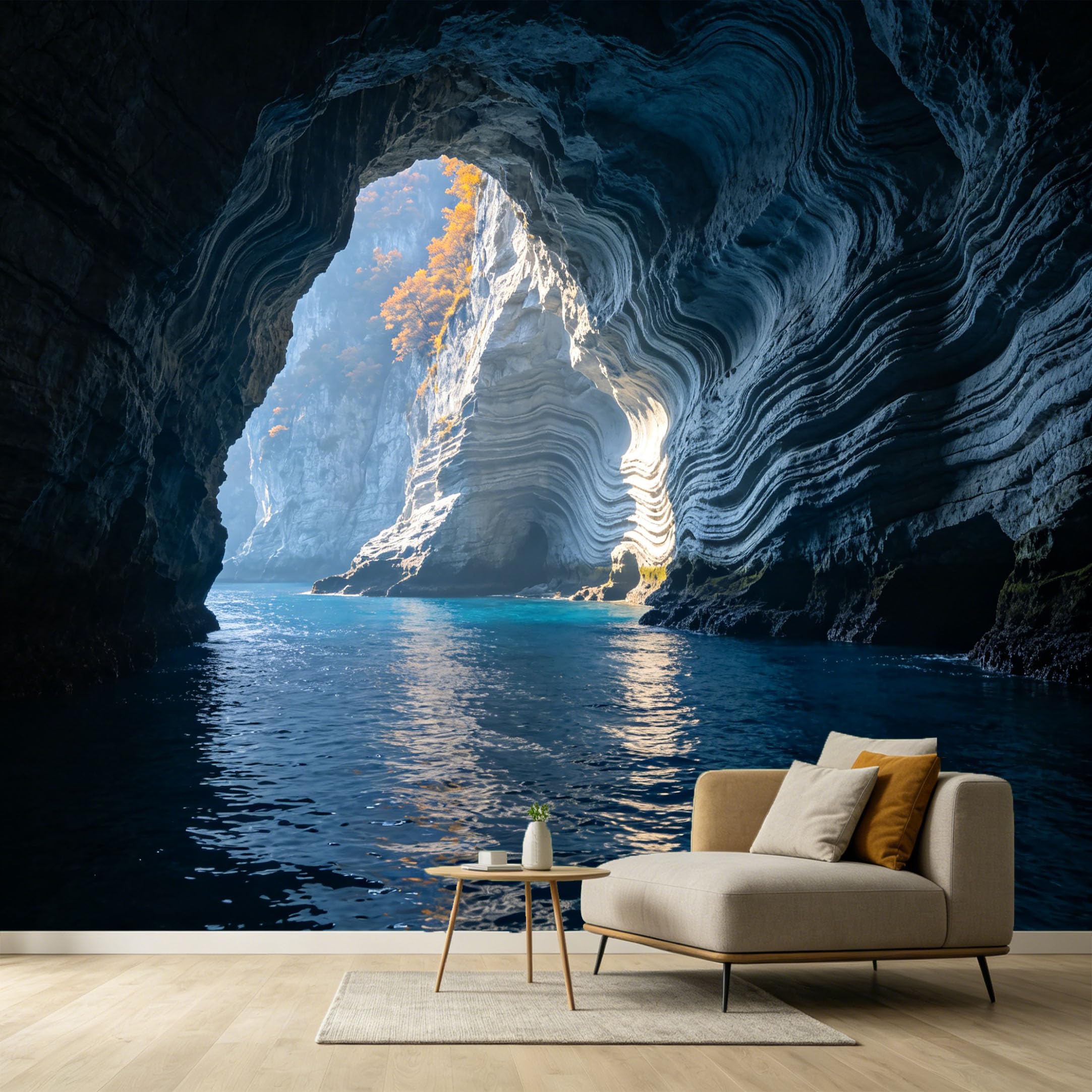 Custom Size Wall Murals Coastal Ocean Sea Cave Geological Rock Formation 3D Trompe L'Oeil SelfAdhesive Wall Fabric Removable Large Wallpaper for Photo Living Room