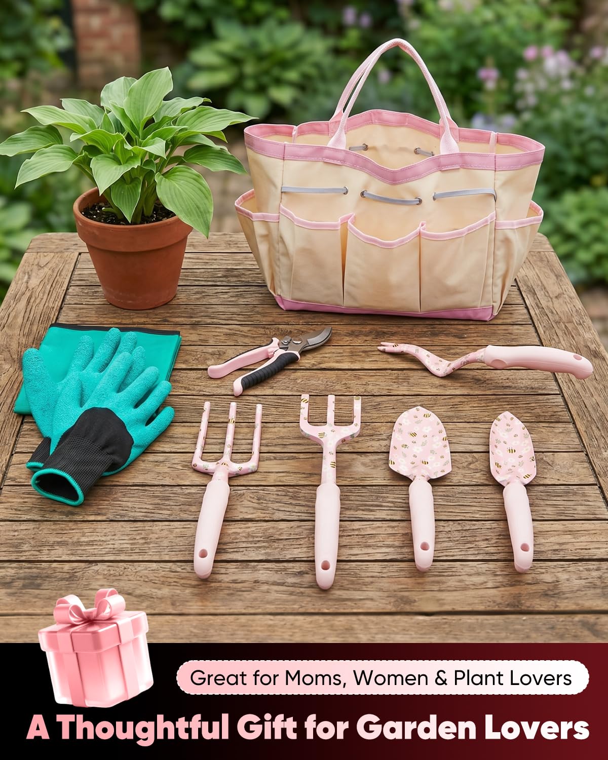 Gartengeräte Set Gartenwerkzeuge - Aluminium Handwerkzeug Kit mit rutschfesten Griffen, Gartenhandschuhe und Aufbewahrungstasche zum Pflanzen, Graben, Bodenpflege, Blumenbeete, Terrasse und Hausgarten