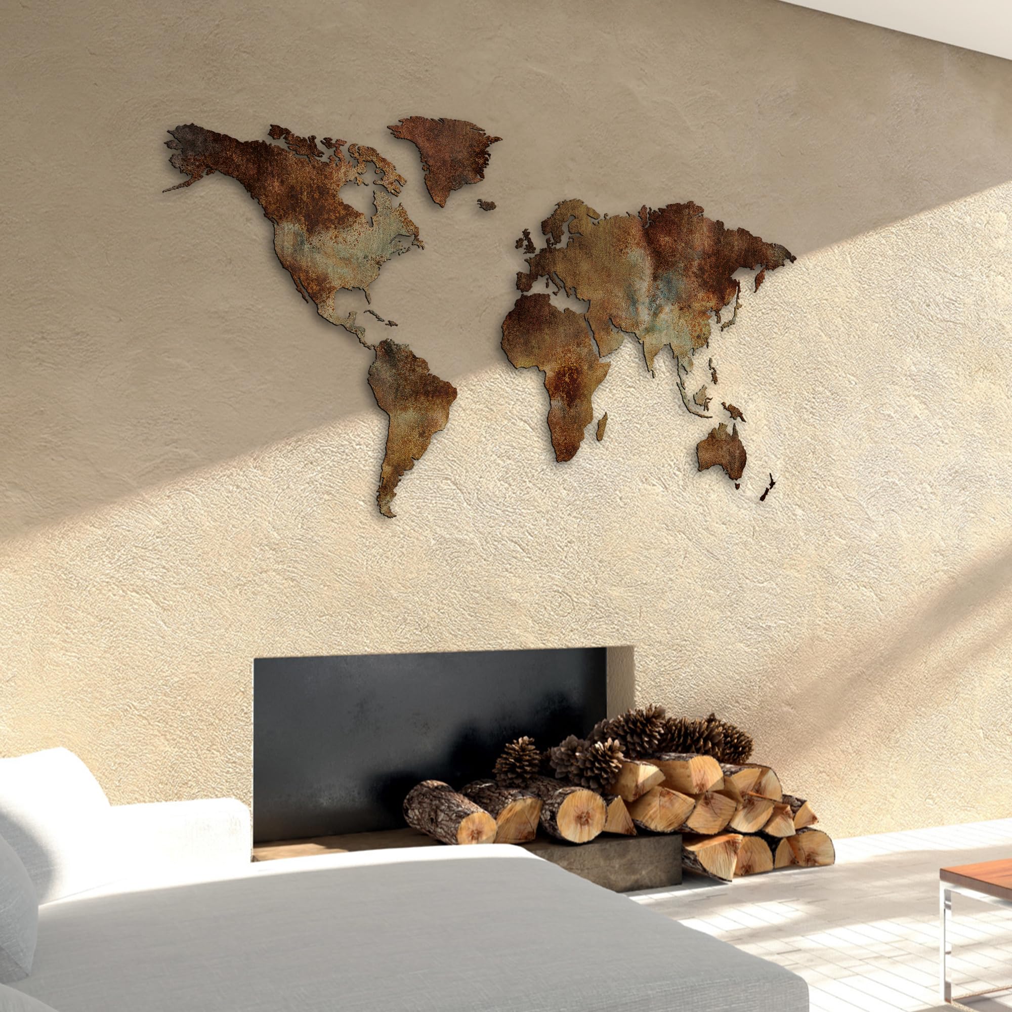 Giallobus - CARTE DU MONDE - ÉDITION SPÉCIALE - EFFET DE ROUILLE INDUSTRIEL - DÉCORATION MURALE EN MDF - 130x72 CM