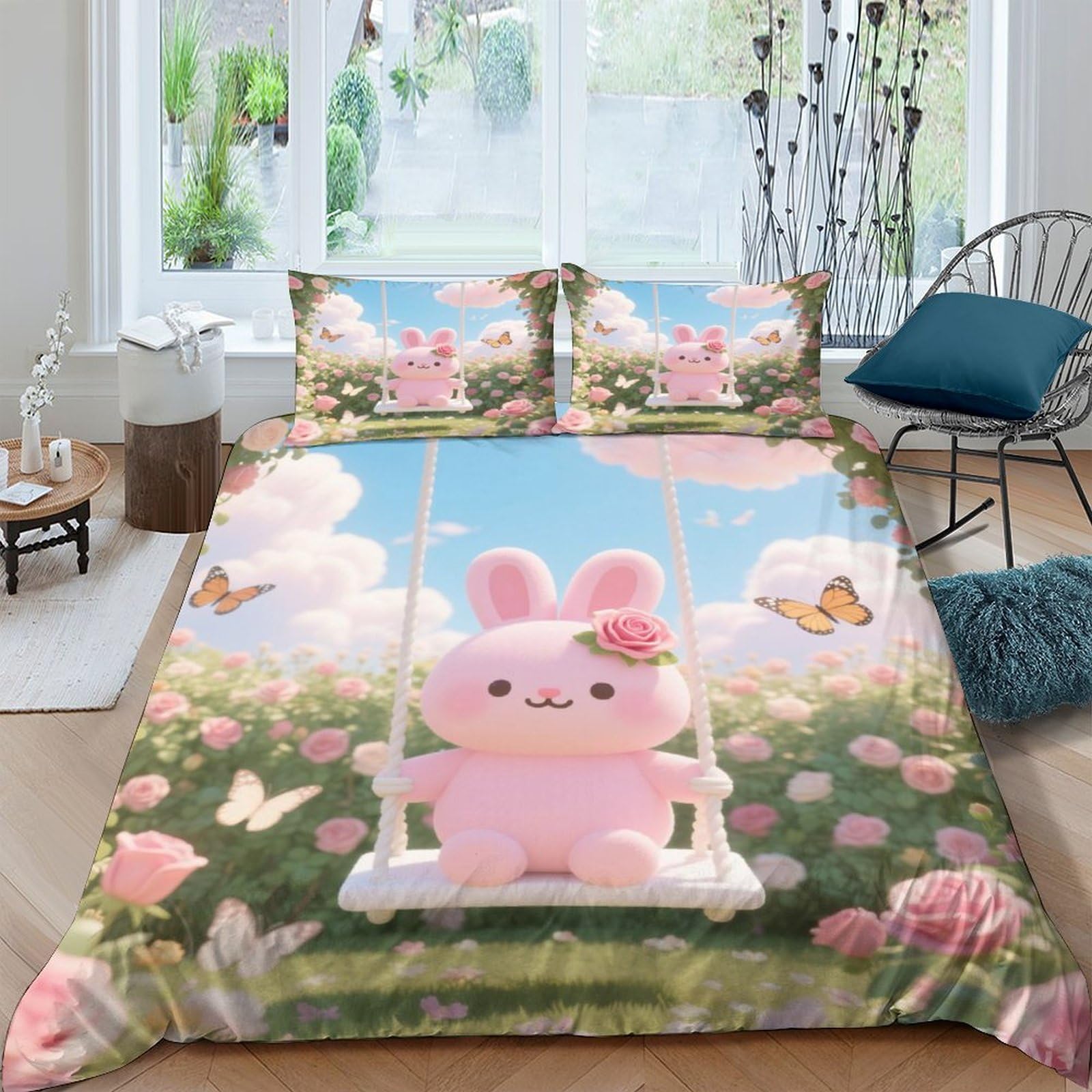 Housse de couette lapin rose 3D cadeau idéal anniversaire fille