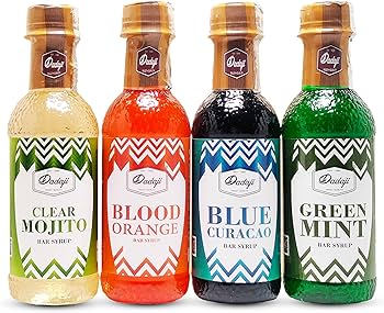 Dadaji's Blue Curacao, Blood Orange, Clear Mojito, and Green Mint Dadaji's Blue Curacao, Blood Orange, Clear Mojito, and Green Mint