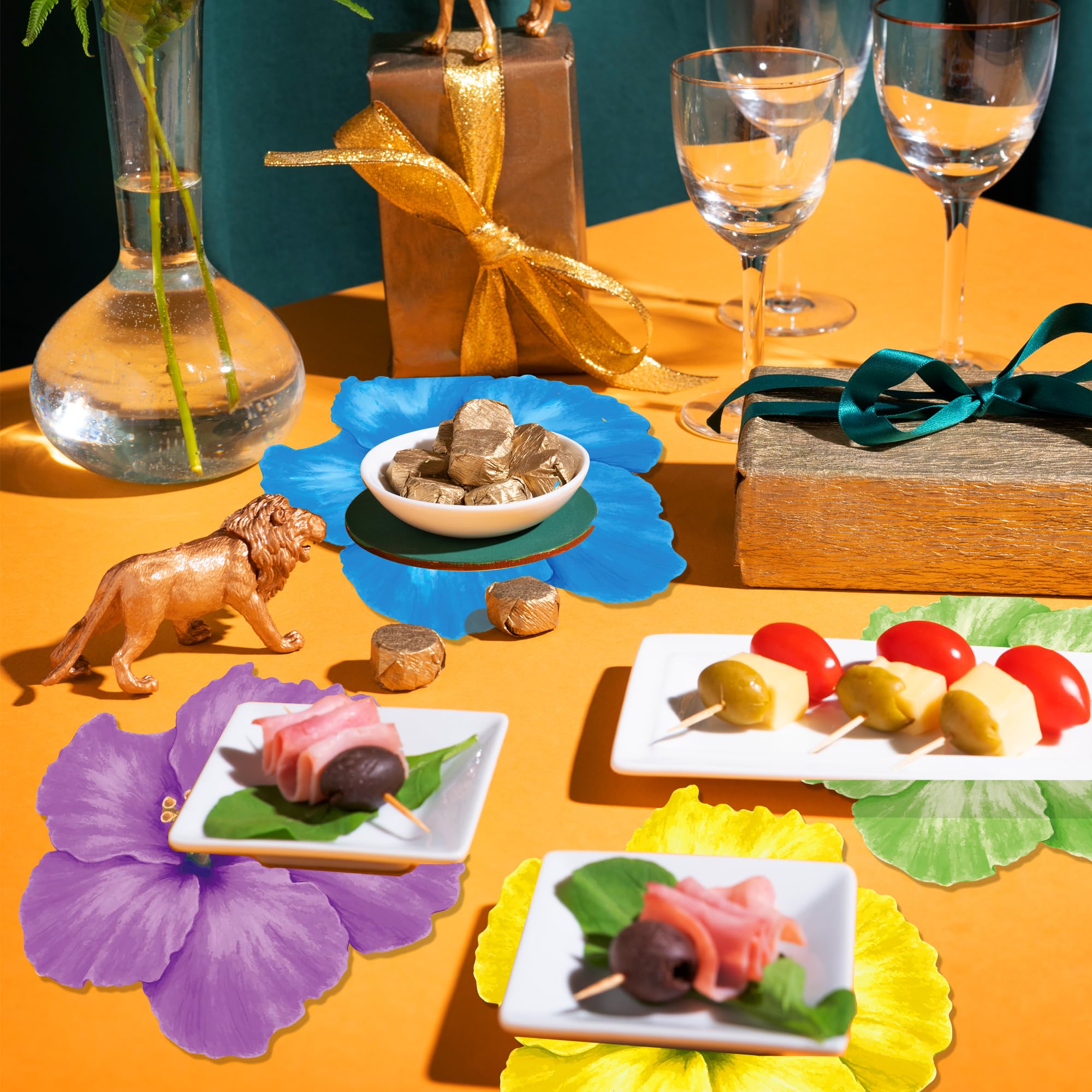 Manteles individuales de papel con forma de flor, manteles individuales de flores de hibisco para platos, decoración del hogar, cena, fiesta (flores de hibisco)
