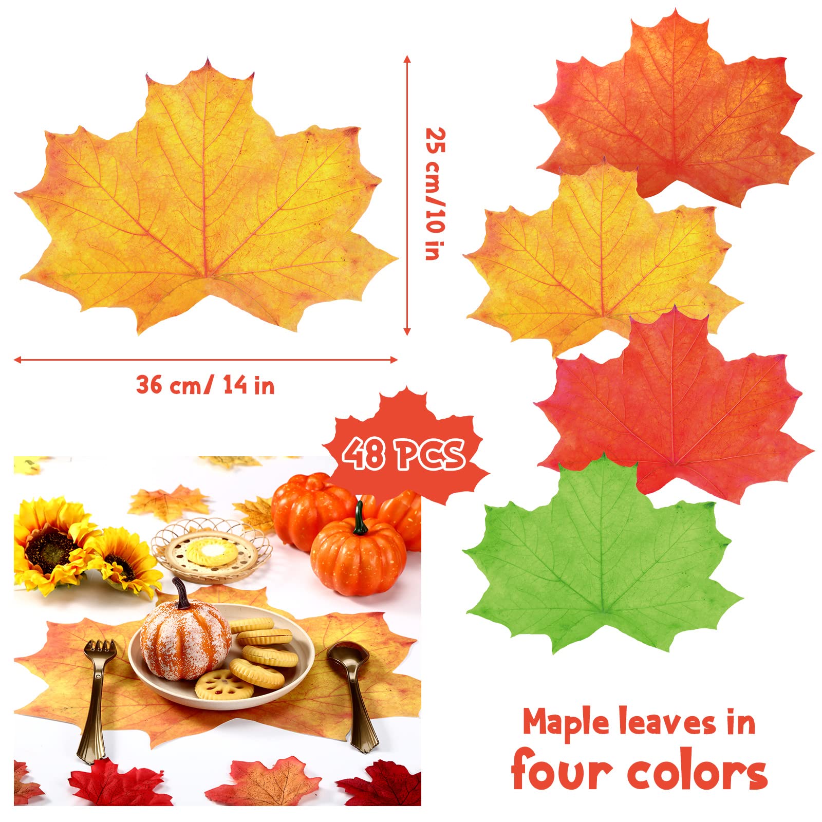 Havawish 180 Pcs Fall Paper Plates And Forks Orange Autumn Leaves