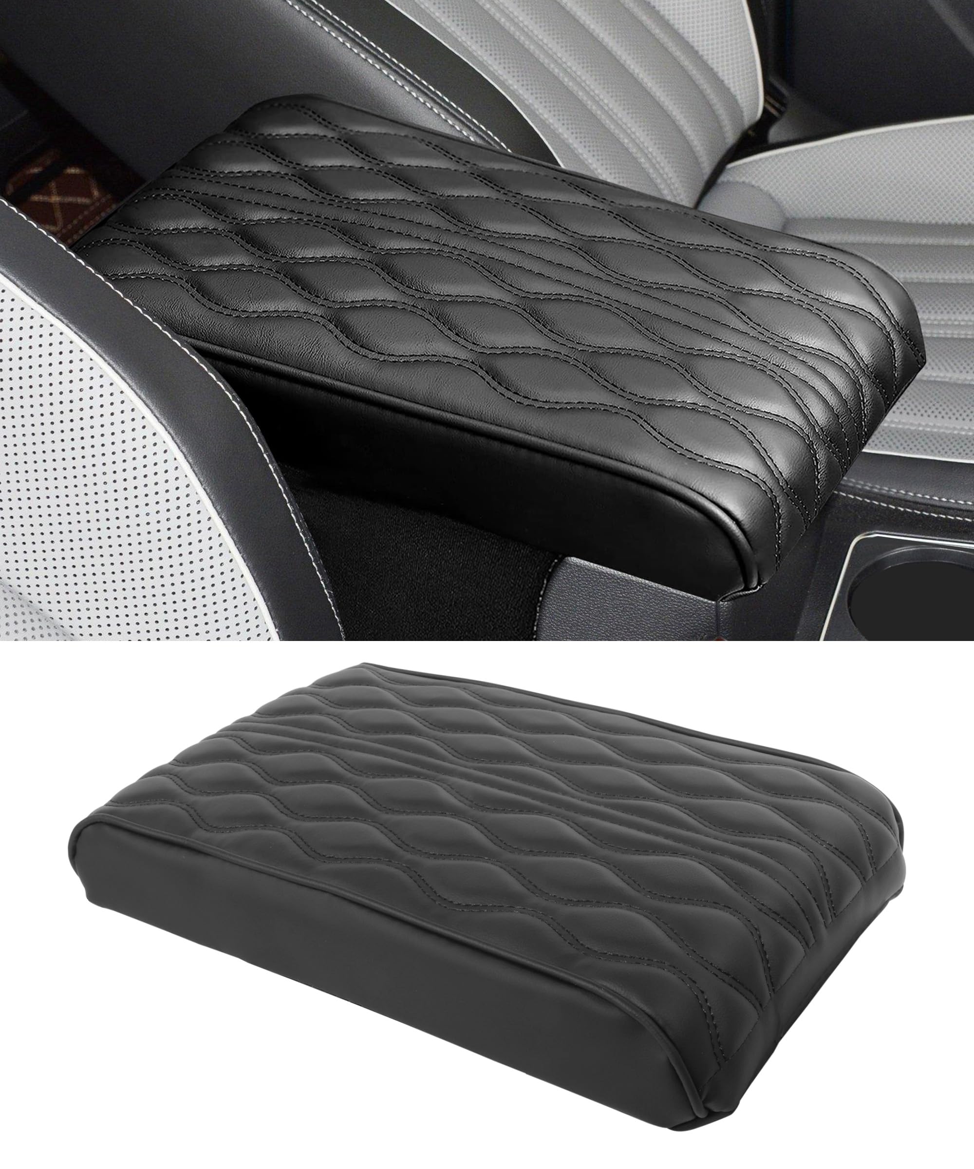 Center Console Cover,Arm Rest Cover for Car,Car Armrest Cover,Car Accessories Console Cover Car Armrest,Car Center Console Cover,Leather Memory Foam Arm Rest Cushion for SUV/Truck (Black)