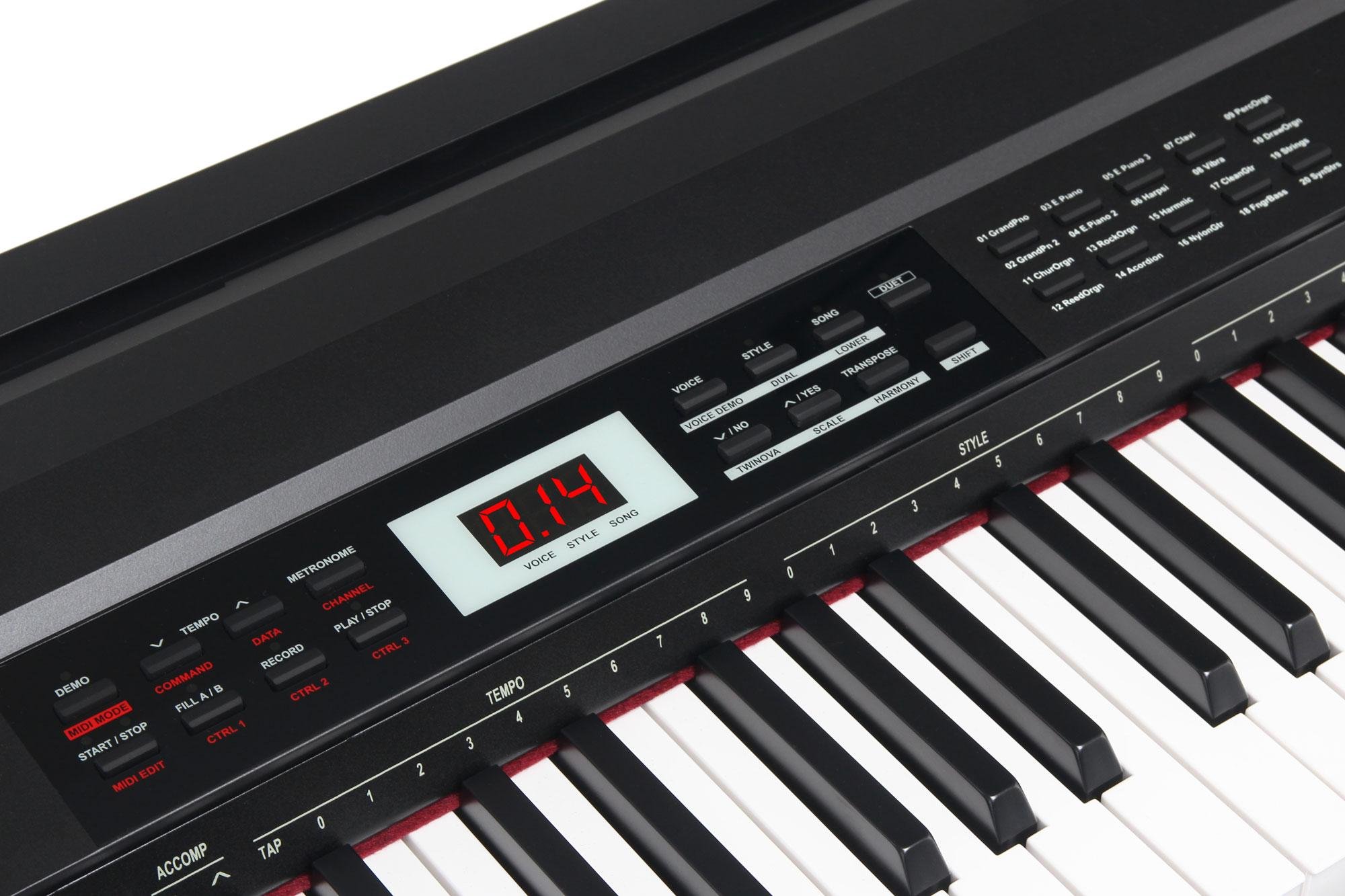 Classic Cantabile SP-150 BK Stagepiano schwarz Set inkl. Pedal, 20 Voices | 88 Soft-Touch Tasten mit Anschlagdynamik, Max. Polyphonie: 64 Stimmen, 60 Songs, 50 Styles, 2 Demo, Funktionen: Transpose