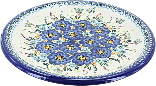 Blue Rose Polish Pottery - Garden Of Blue Large Round Platter - 12.5" Diameter - Unique Platter for Dinner Parties, Very Durable & Dishwasher Safe
