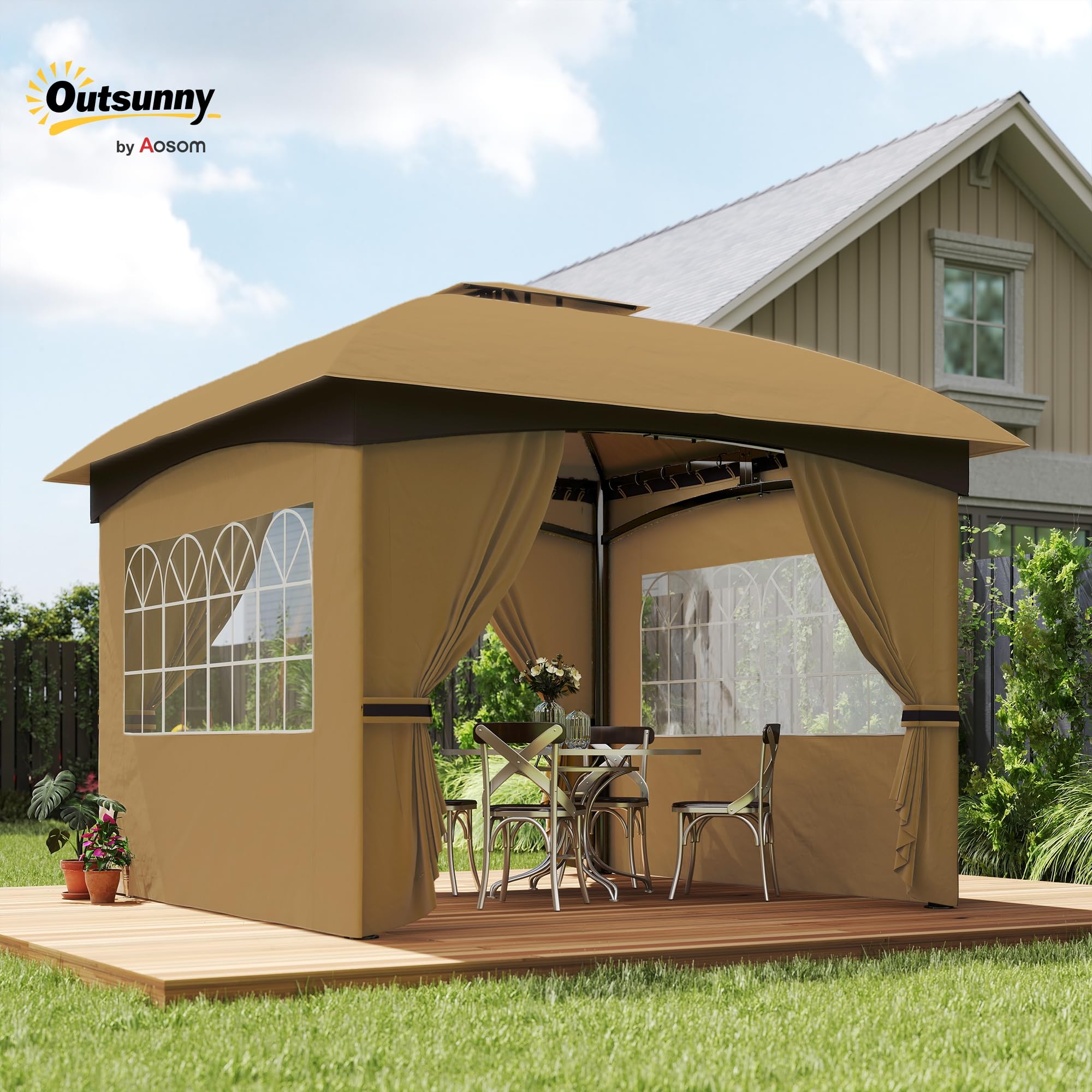 Outsunny Altana ok. 3,4x3,4 m wodoodporna 4 panele boczne beżowy