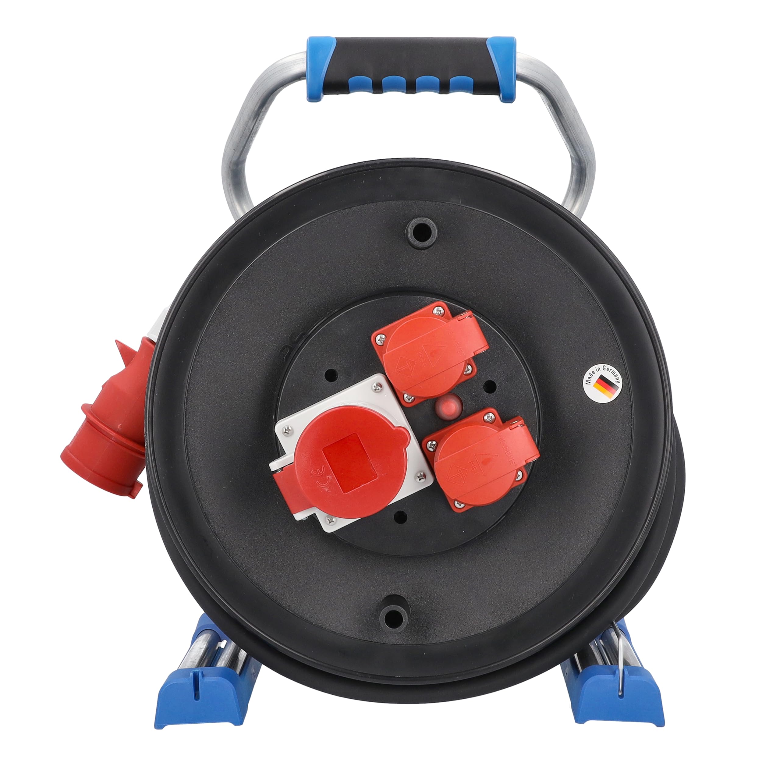 as - Schwabe Xperts enrouleur de câble CEE 25 m H07RN-F 5G1,5, IP44 extérieur avec 2 prises avec terre, 1 prise CEE 400 V 5 pôles, protection thermique, Made in Germany