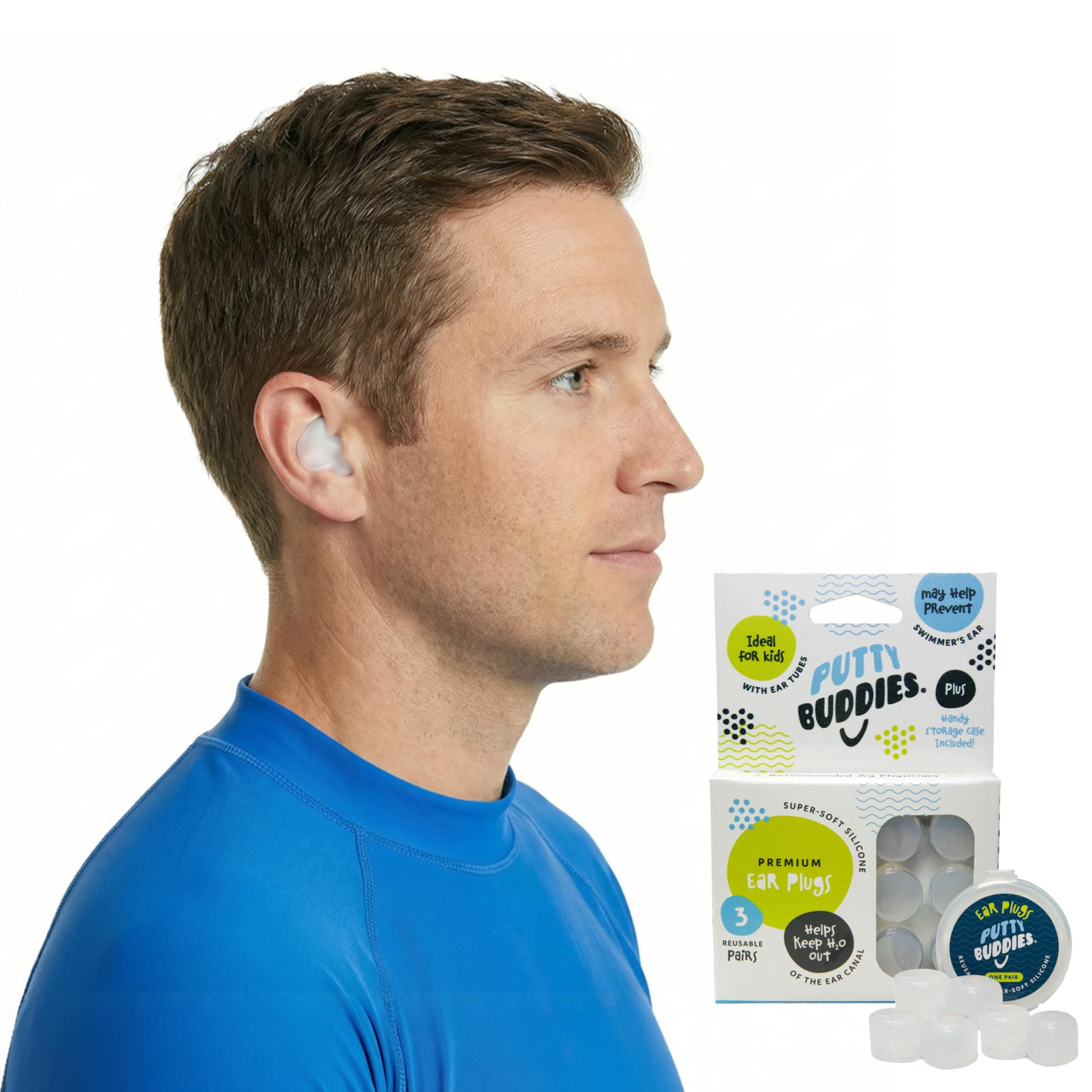 Putty Buddies Original Swimming Earplugs - Super Soft Moldable Plugs - Block Water - Comfortable - Great for Kids - 3-Pair Pack (Clear)