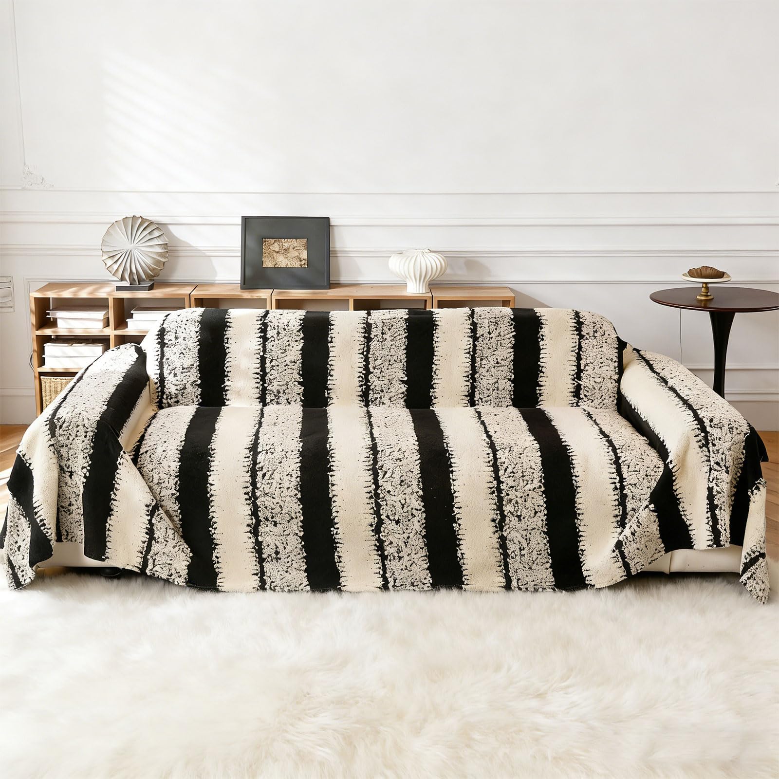 Couch Cover for 2-3 Cushion Couch Sofa Pet Friendly, Boho Sectional L Shaped Sofa Cover Washable for Dogs Cats Kids, Leather Furniture Protector Slipcover Decor for Living Room(Black, 180 x 300cm)