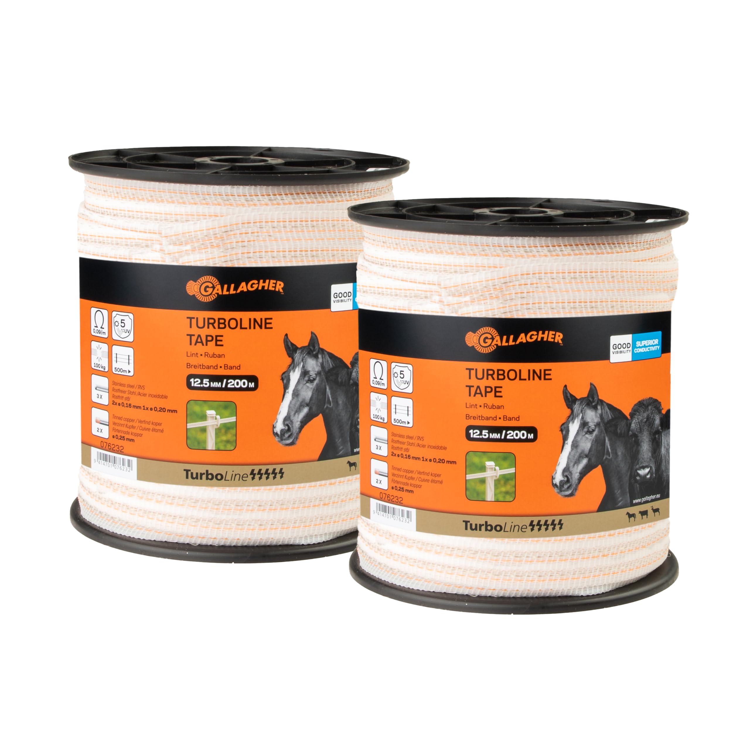 Gallagher White - 2X 200 M Duopack Turboline Tape 12,5 Mm - Fencing Tape